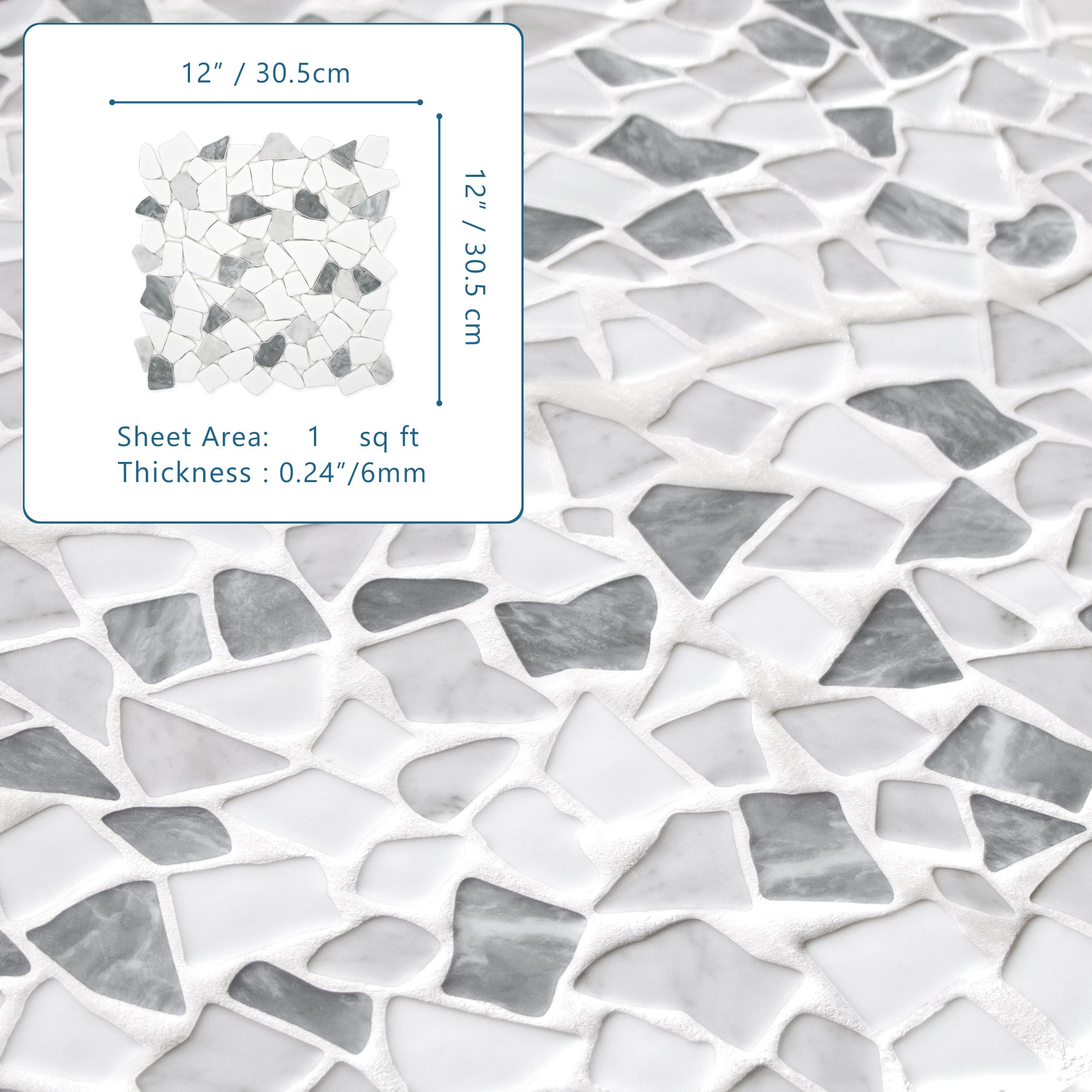 Pebble Rock Gray Mix Recycled Glass Floor and Wall Mosaic Tile