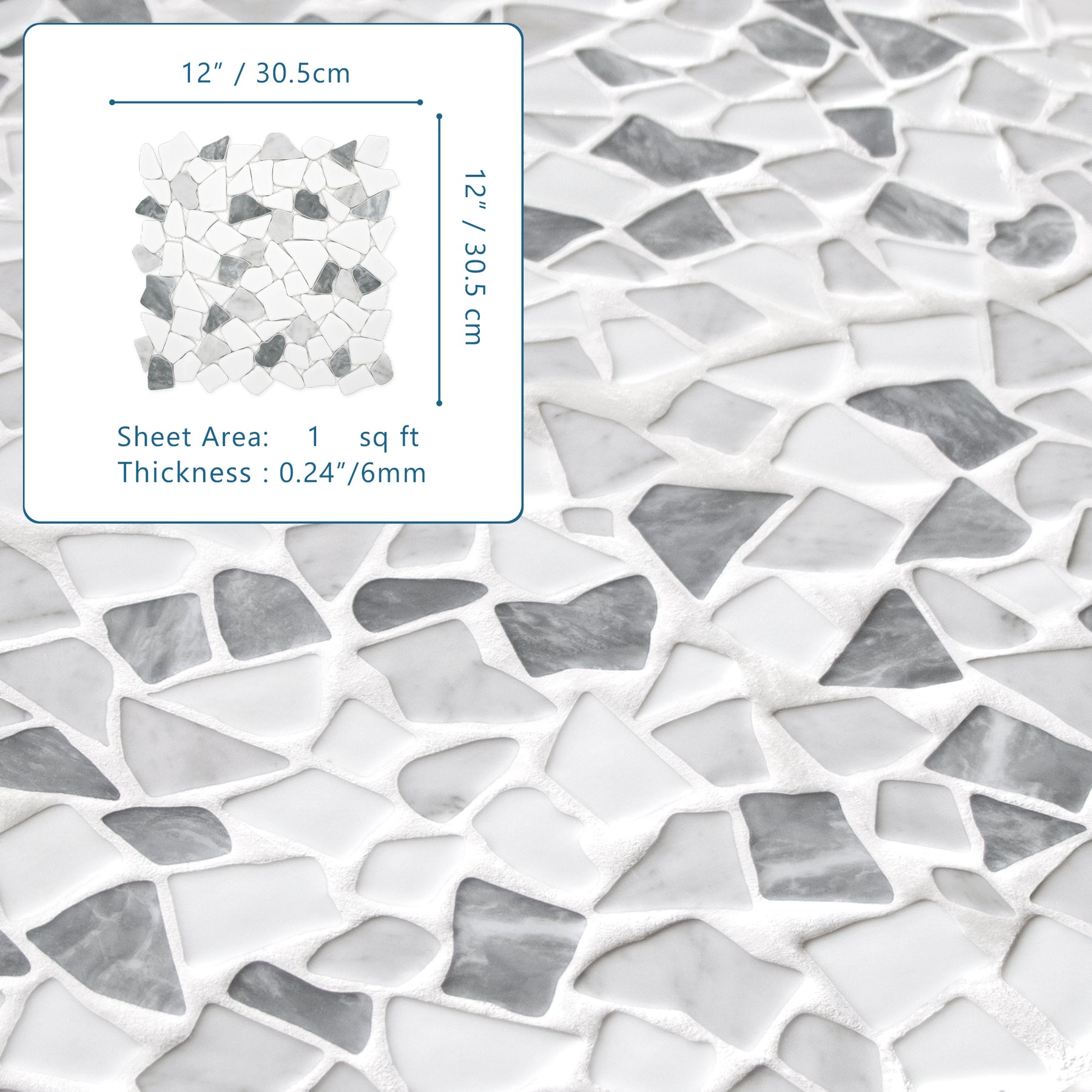 Pebble Rock Gray Mixed 12"x12" Recycled Glass Floor and Wall Mosaic Tile