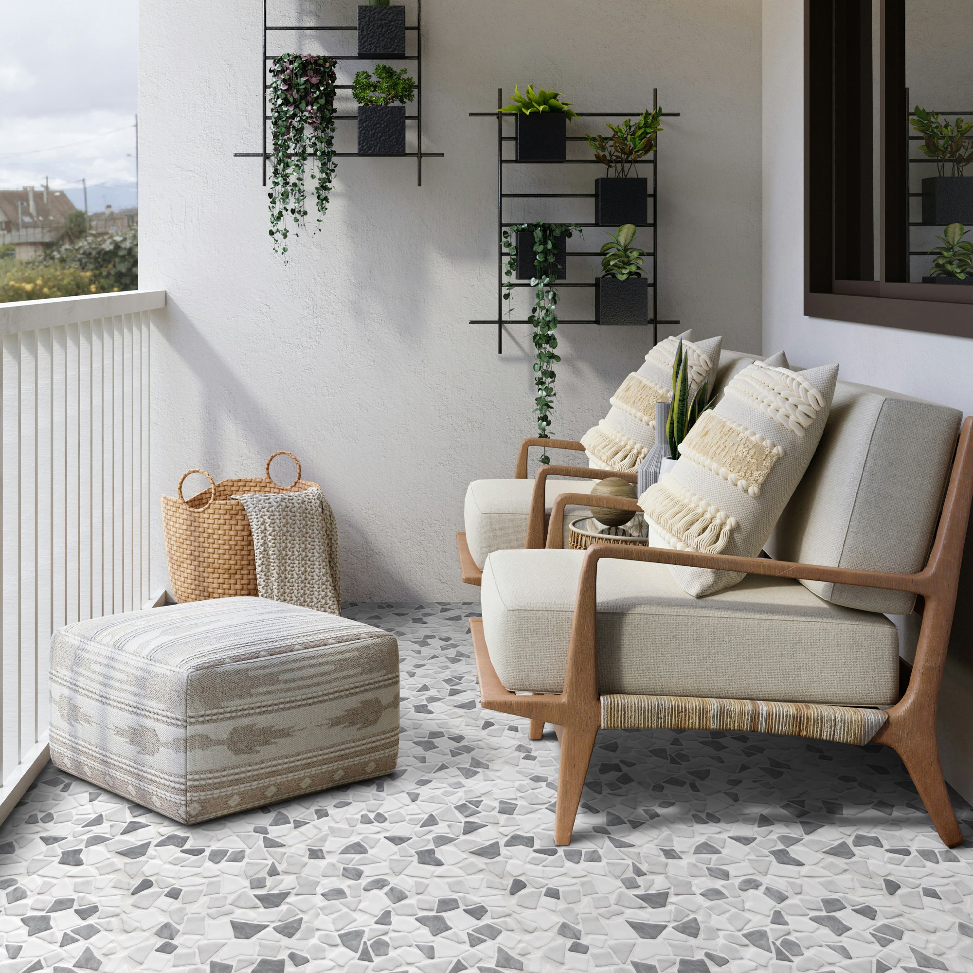 Pebble Rock Gray Mix Recycled Glass Floor and Wall Mosaic Tile