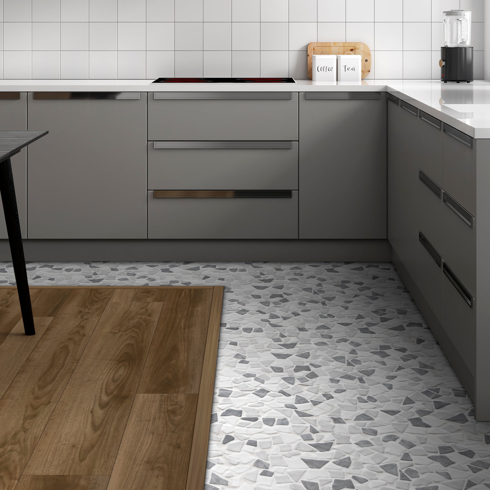 Pebble Rock Gray Mix Recycled Glass Floor and Wall Mosaic Tile