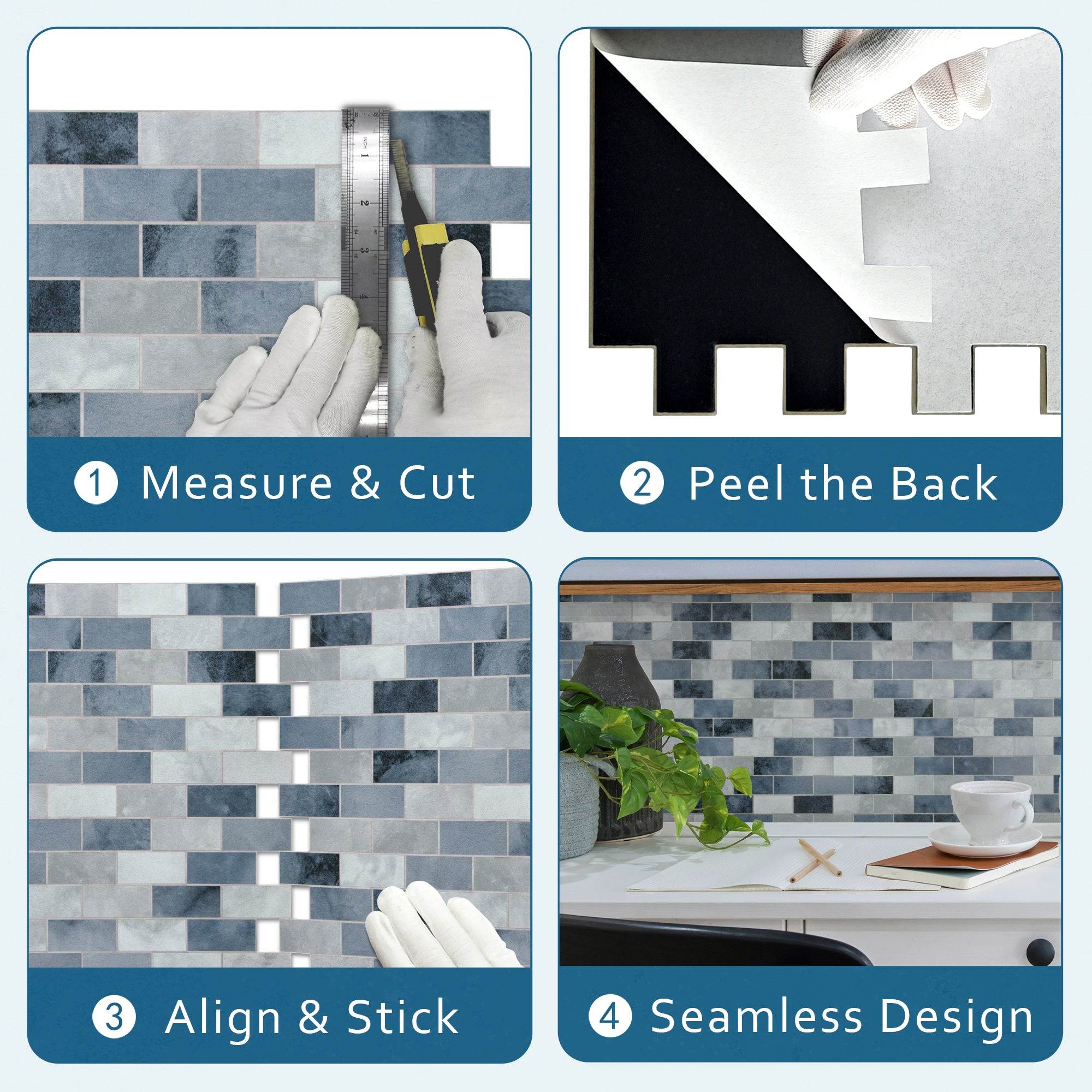 Brick Blue Cement Peel and Stick Backsplash Tile