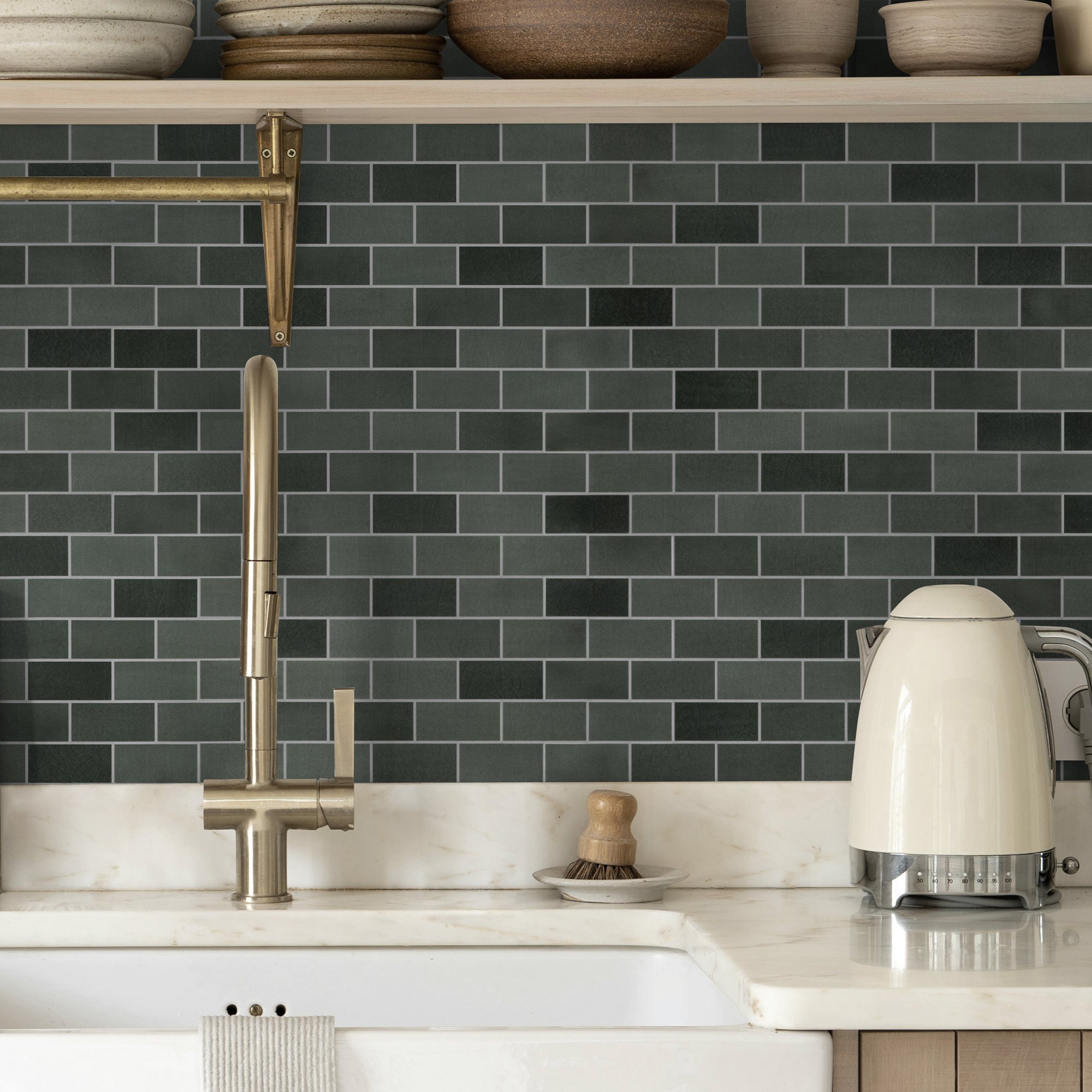 Brick Green Mixed Peel and Stick Backsplash Tile