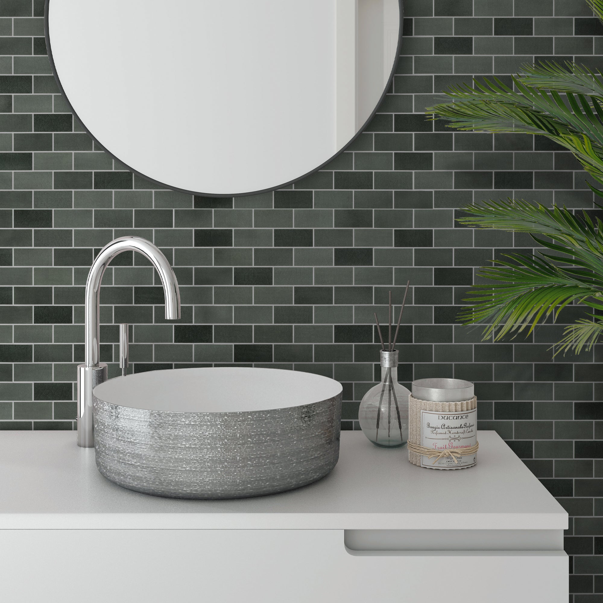 Brick Green Mixed Peel and Stick Backsplash Tile