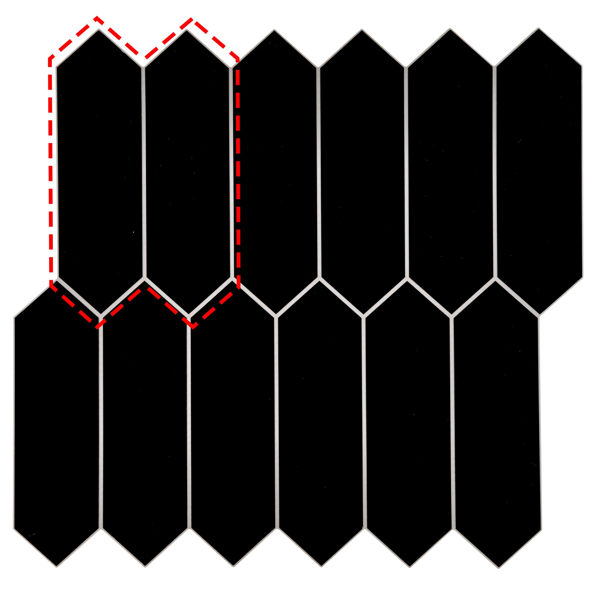 Black Picket Long Hexagon Peel and Stick Tile