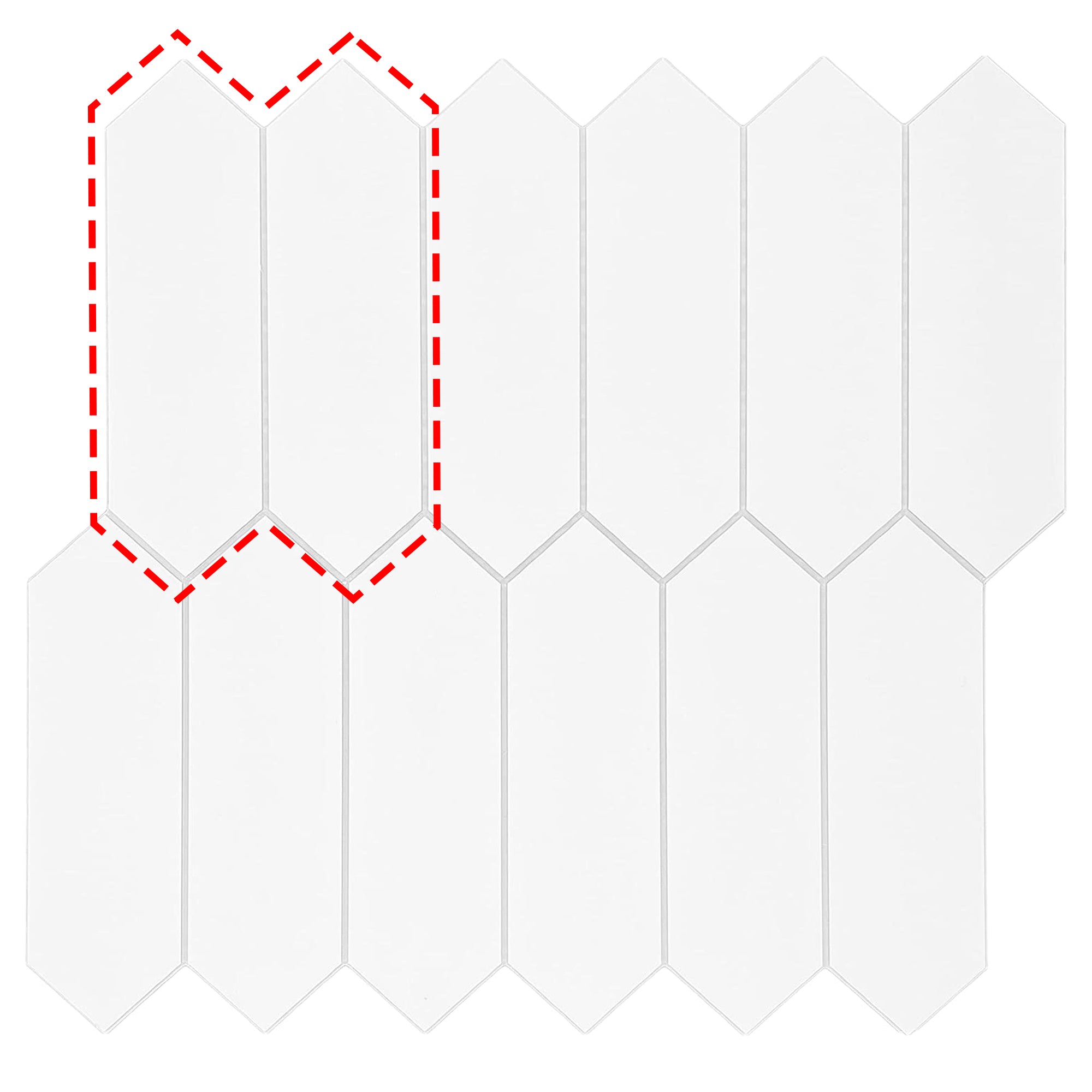 White Picket Long Hexagon Peel and Stick Tile