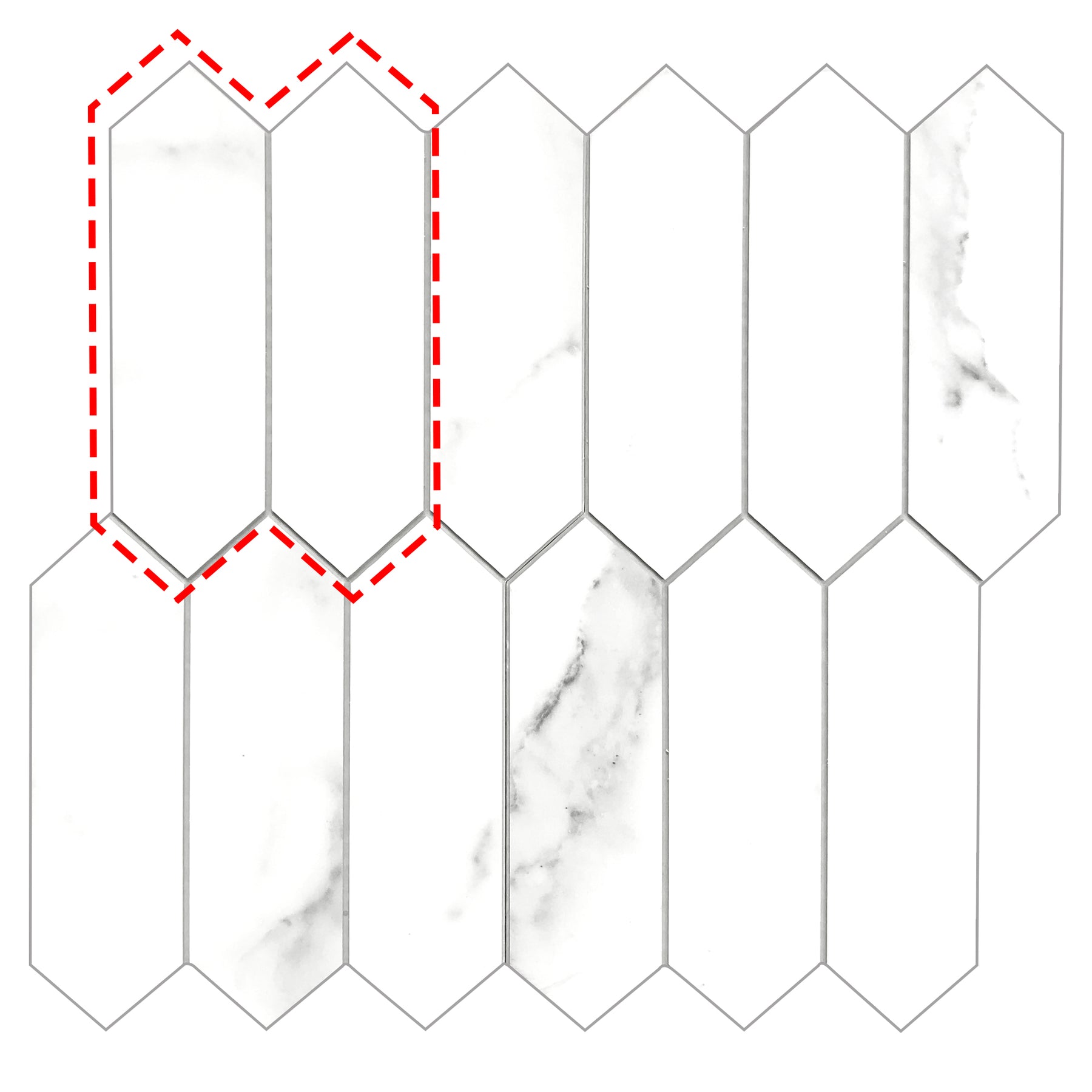Picket Long Hexagon Carrara White Peel and Stick Tile