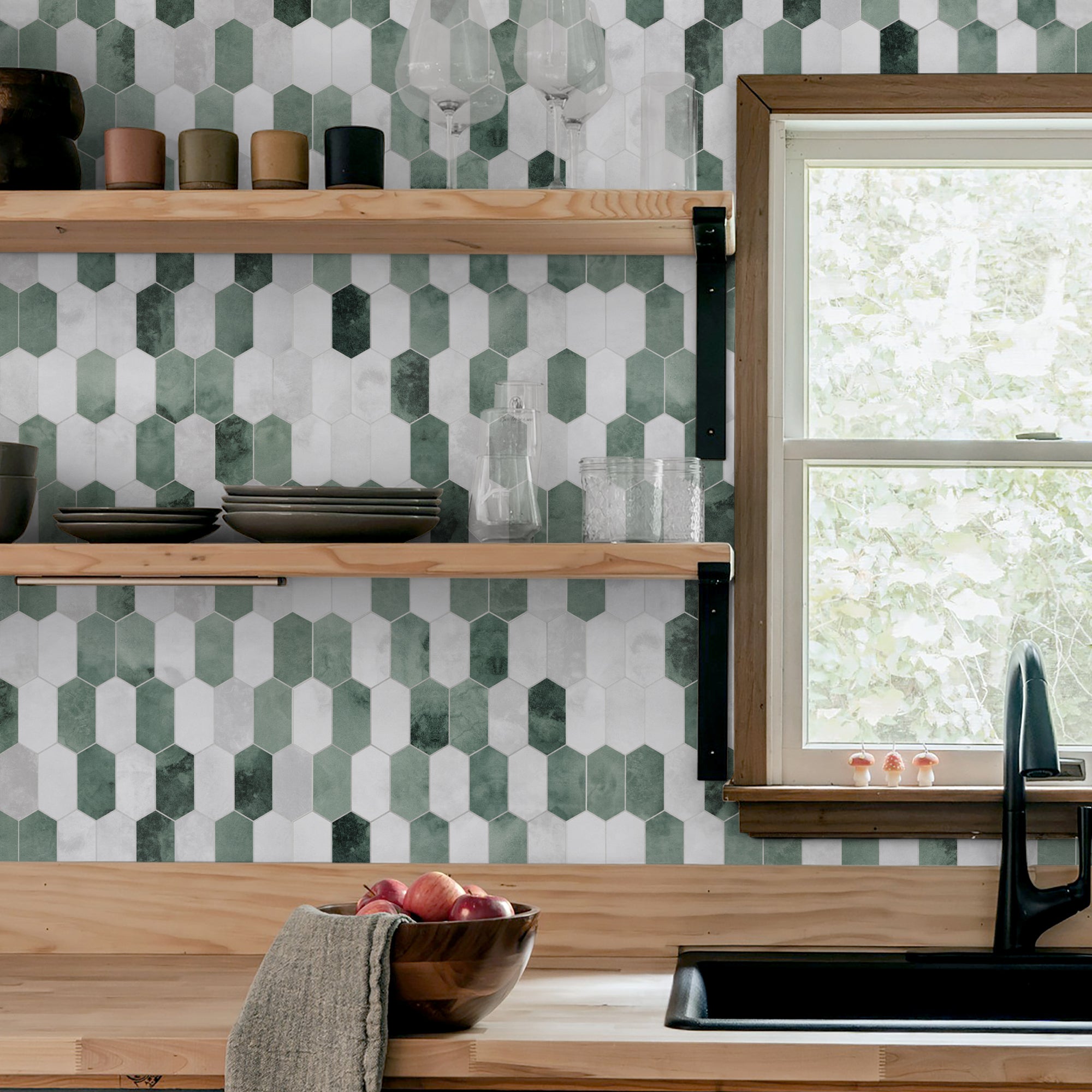 Small Picket Cement Green Peel and Stick Tile