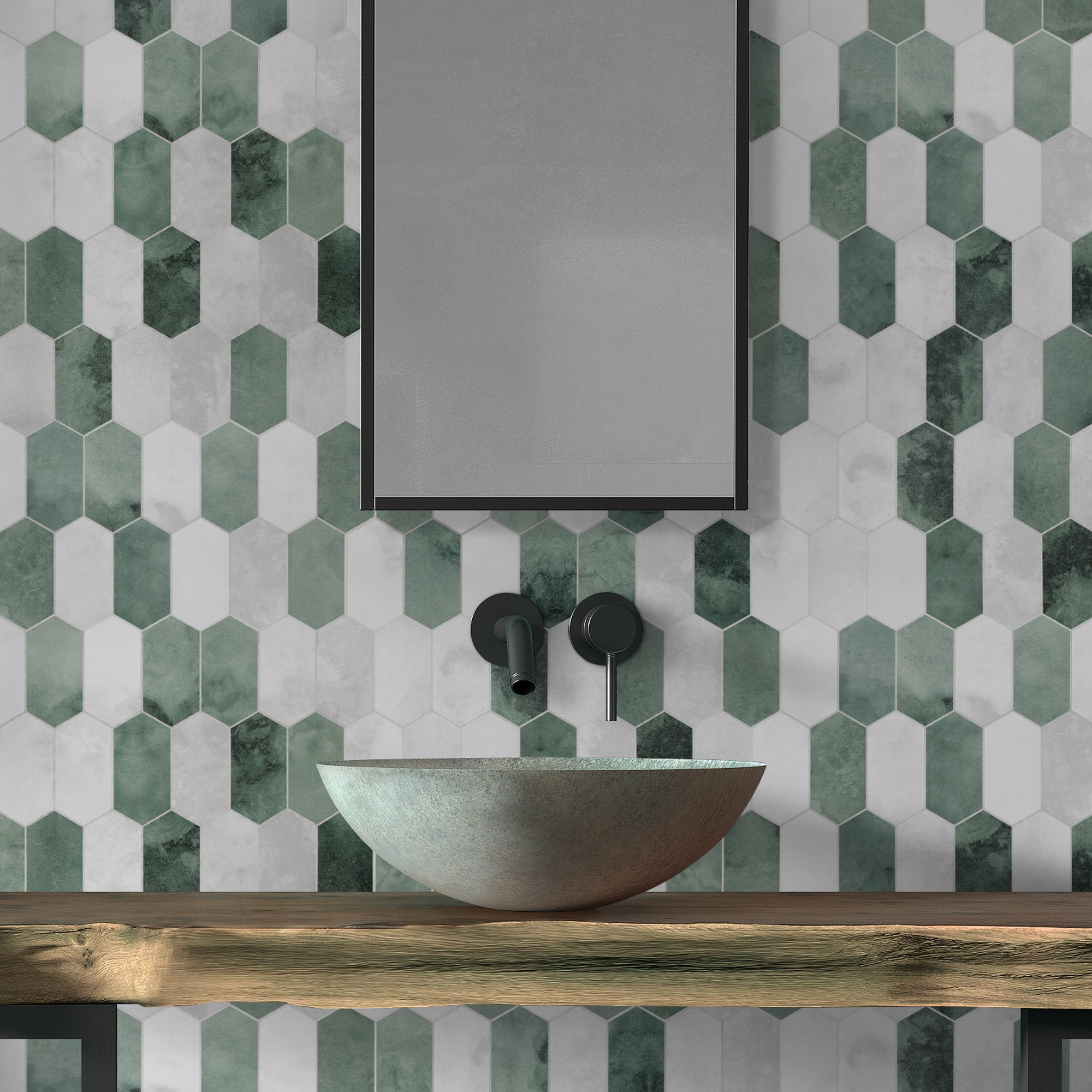 Small Picket Cement Green Peel and Stick Tile