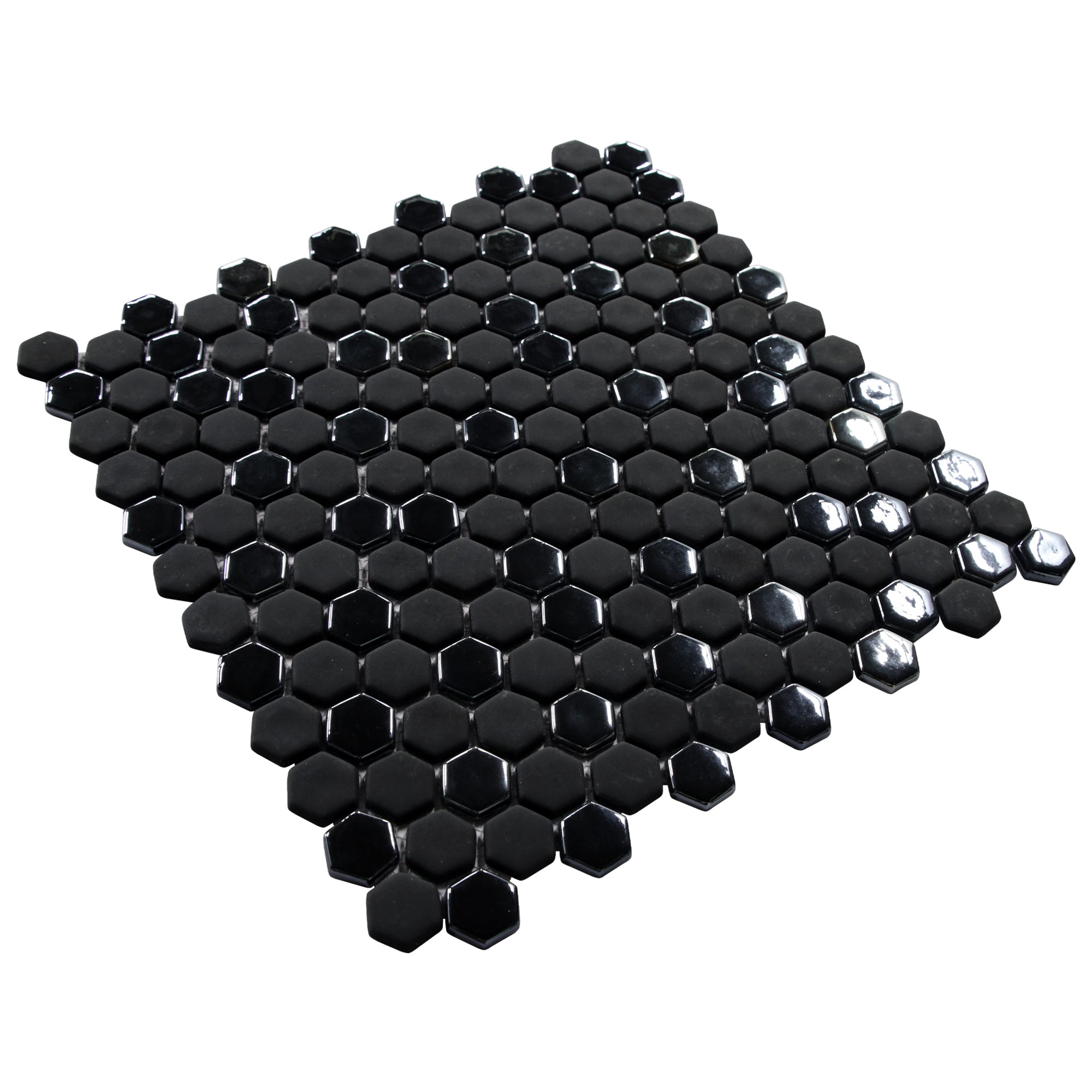 Black Iridescent Hexagon Recycled Glass Floor and Wall Mosaic Tile