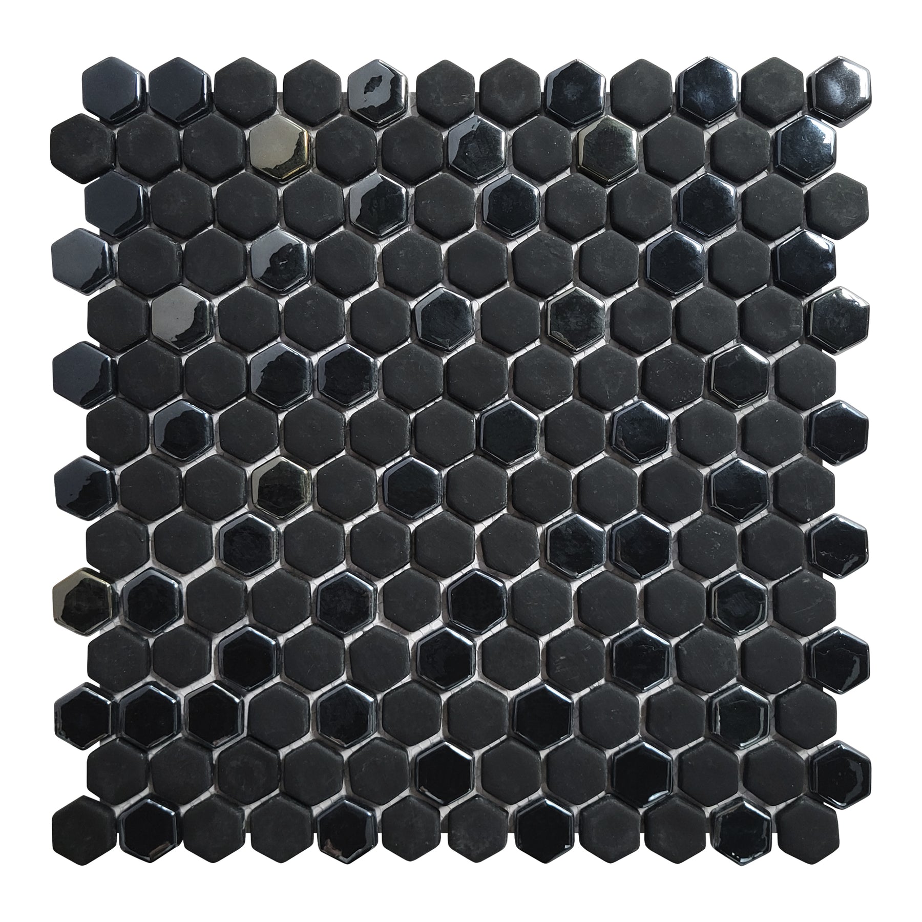 Black Iridescent Hexagon Recycled Glass Floor And Wall Mosaic Tile