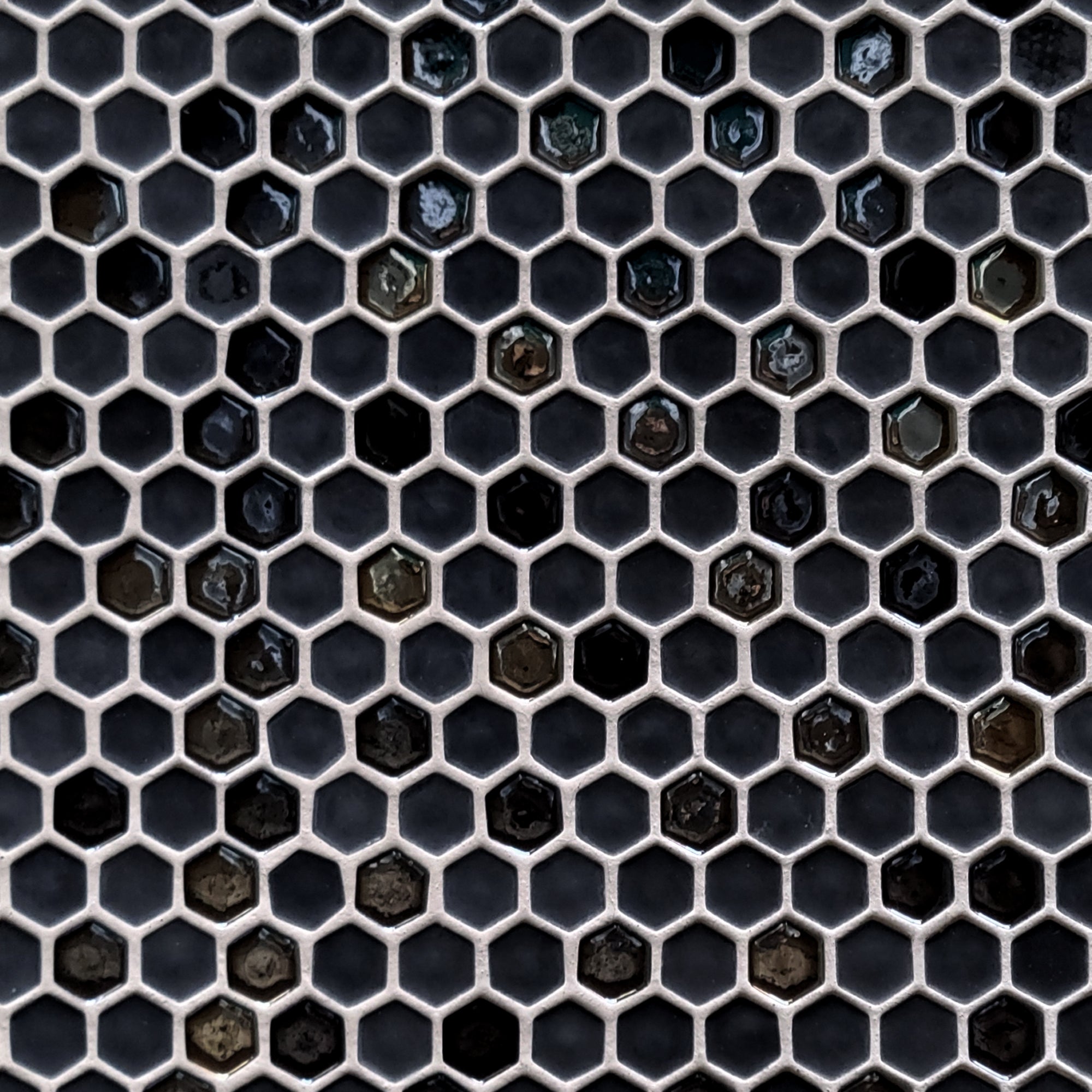 Black Iridescent Hexagon Recycled Glass Floor and Wall Mosaic Tile