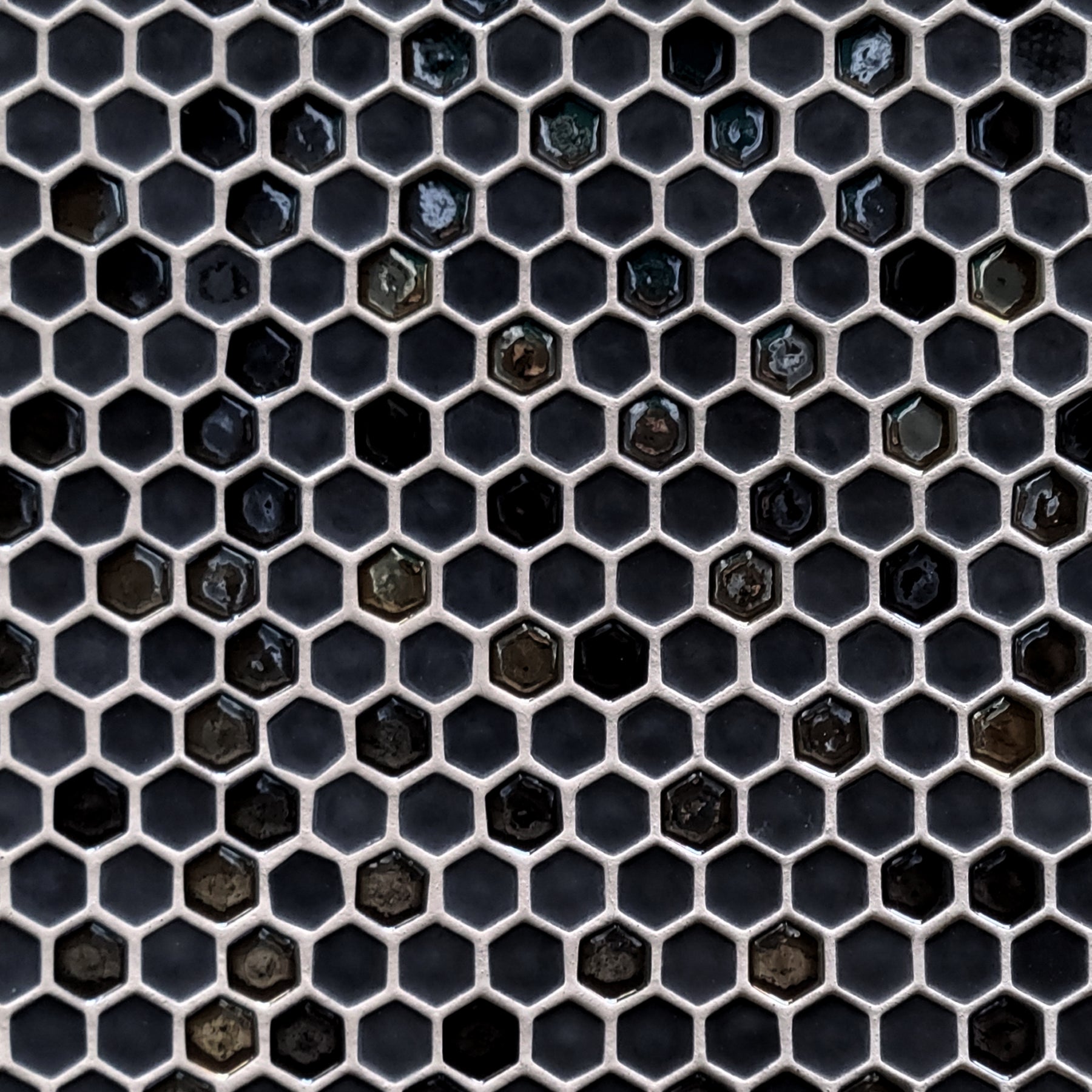 Black Iridescent Hexagon Recycled Glass Floor And Wall Mosaic Tile