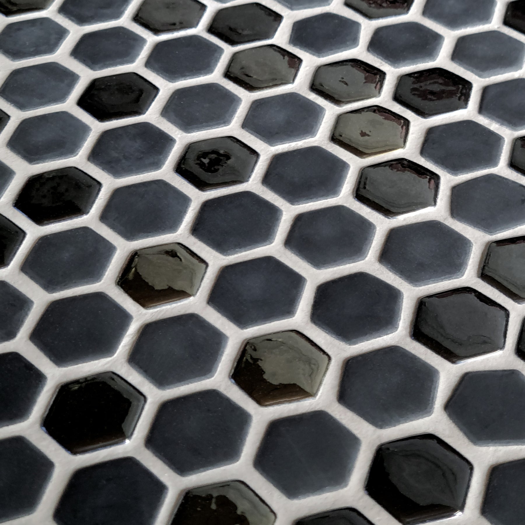 Black Iridescent Hexagon Recycled Glass Floor And Wall Mosaic Tile