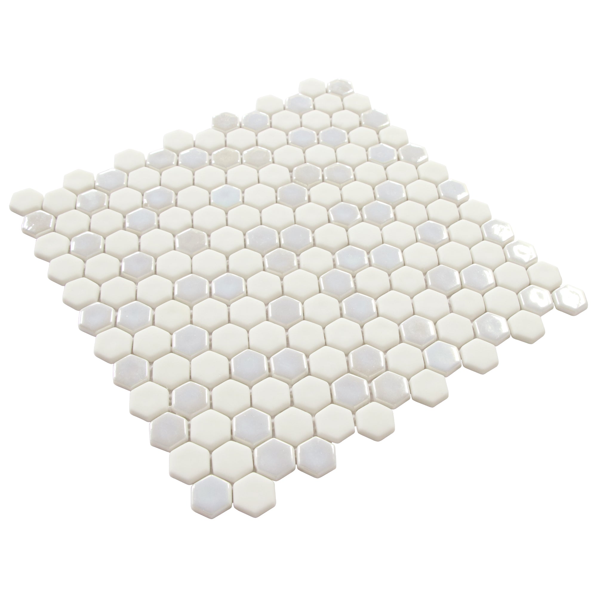 White Iridescent Hexagon Recycled Glass Floor and Wall Mosaic Tile