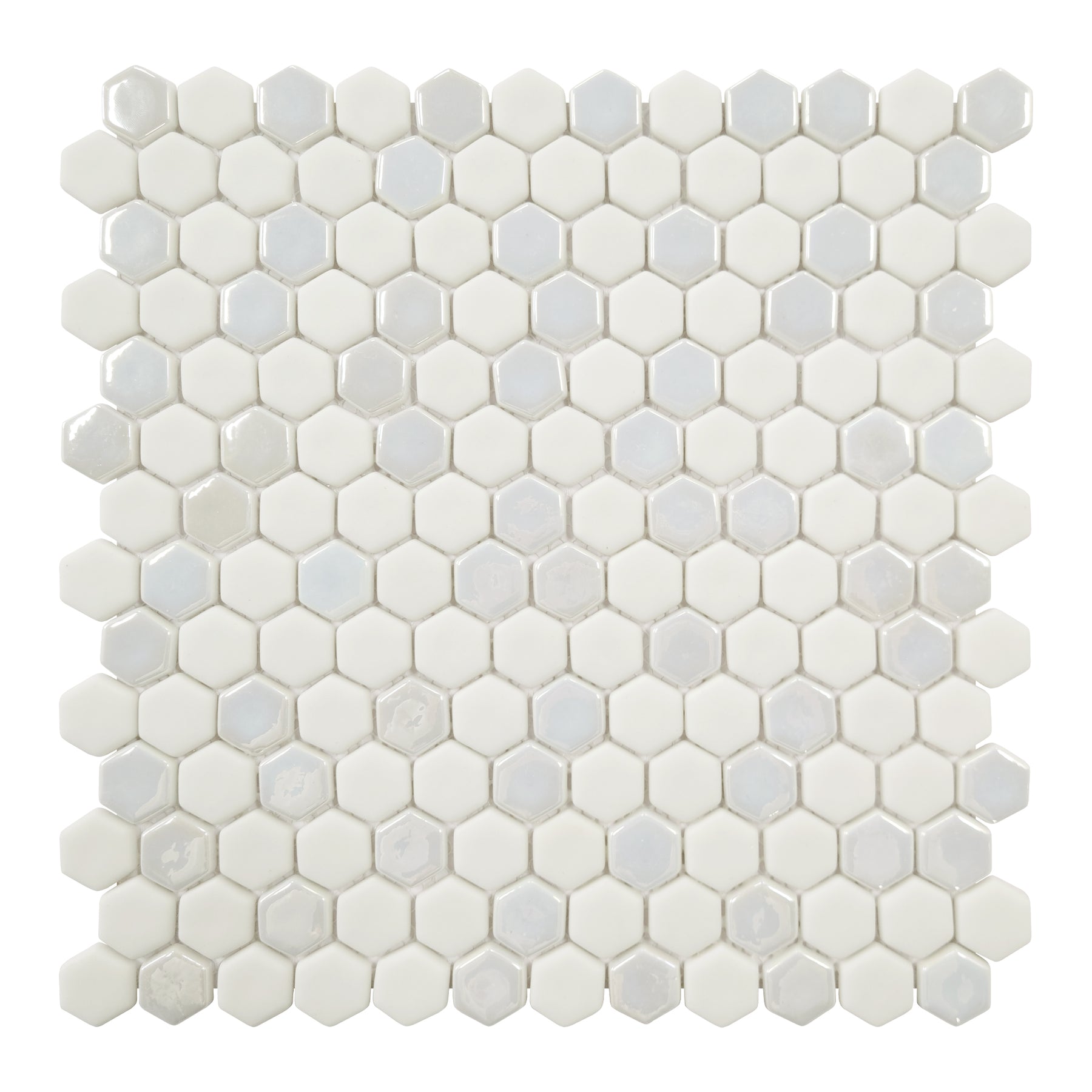 White Iridescent Hexagon Recycled Glass Floor And Wall Mosaic Tile
