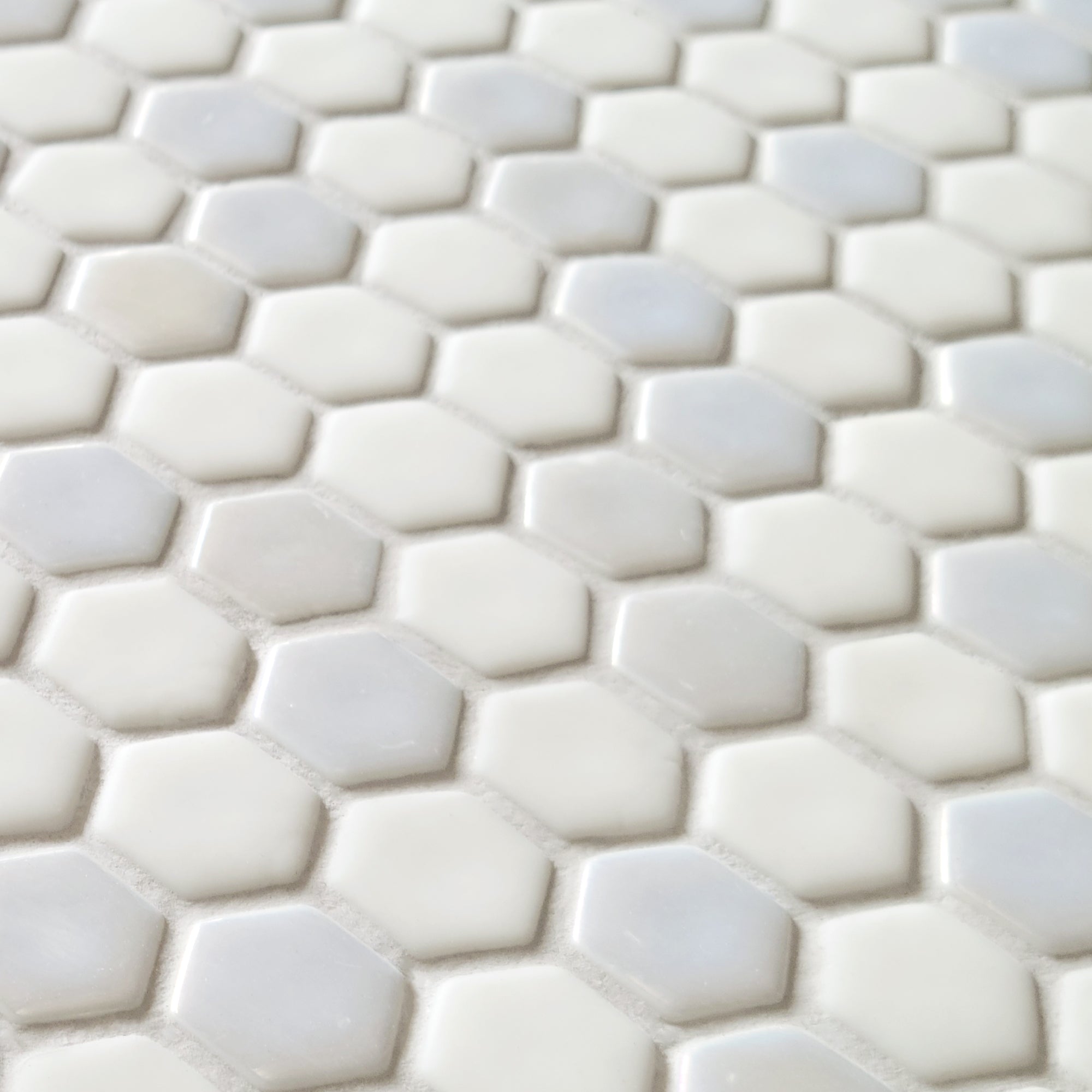 White Iridescent Hexagon Recycled Glass Floor and Wall Mosaic Tile