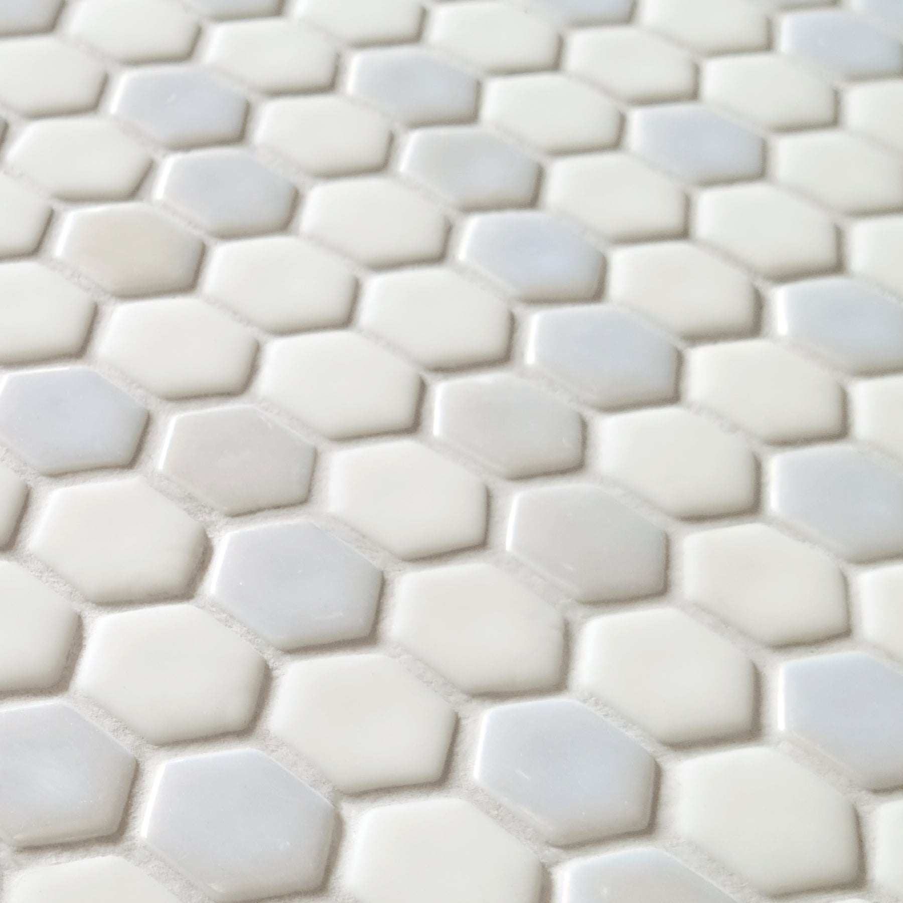 White Iridescent Hexagon Recycled Glass Floor And Wall Mosaic Tile