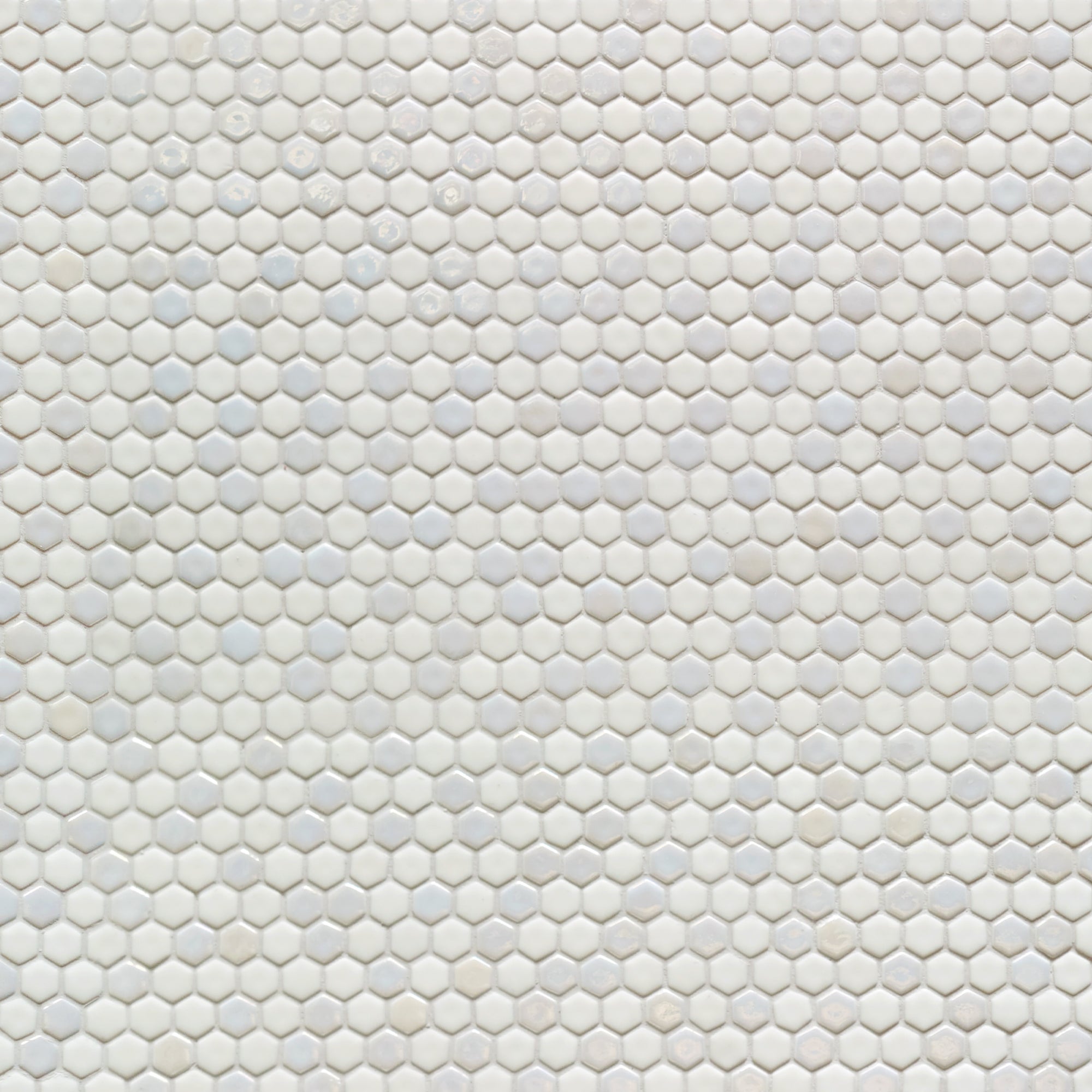 White Iridescent Hexagon Recycled Glass Floor and Wall Mosaic Tile