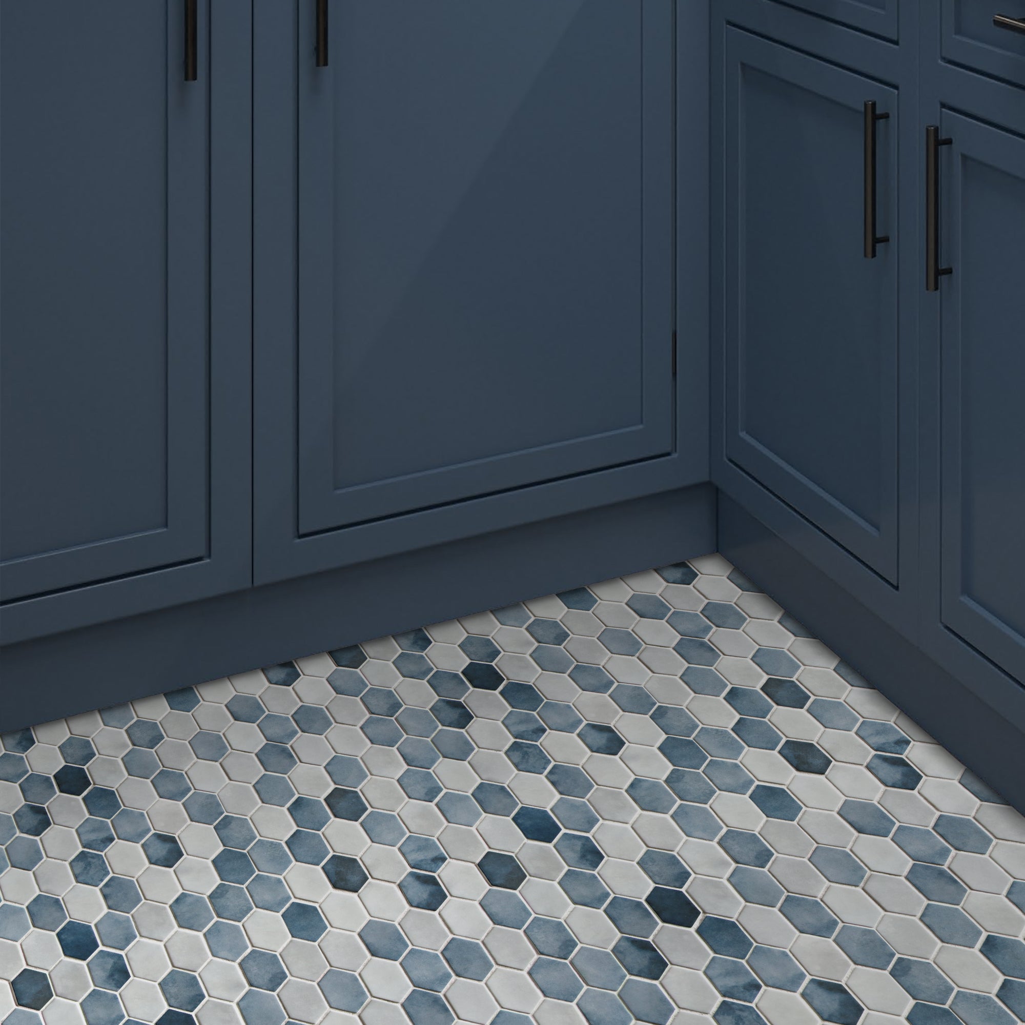 Picket Blue Recycled Glass Floor and Wall Mosaic Tile