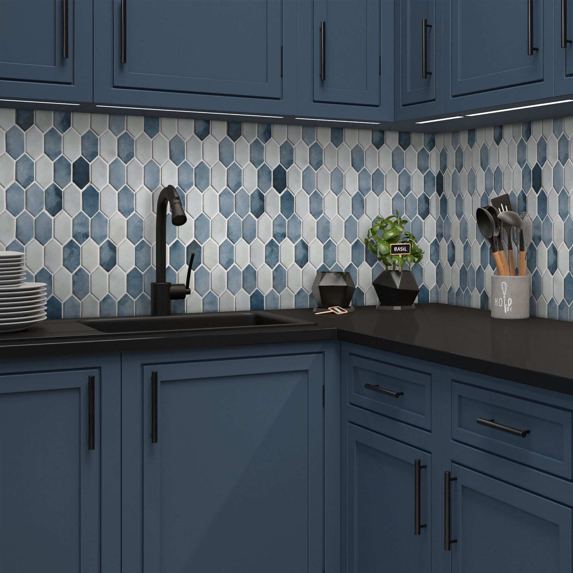 Picket Blue Recycled Glass Floor and Wall Mosaic Tile