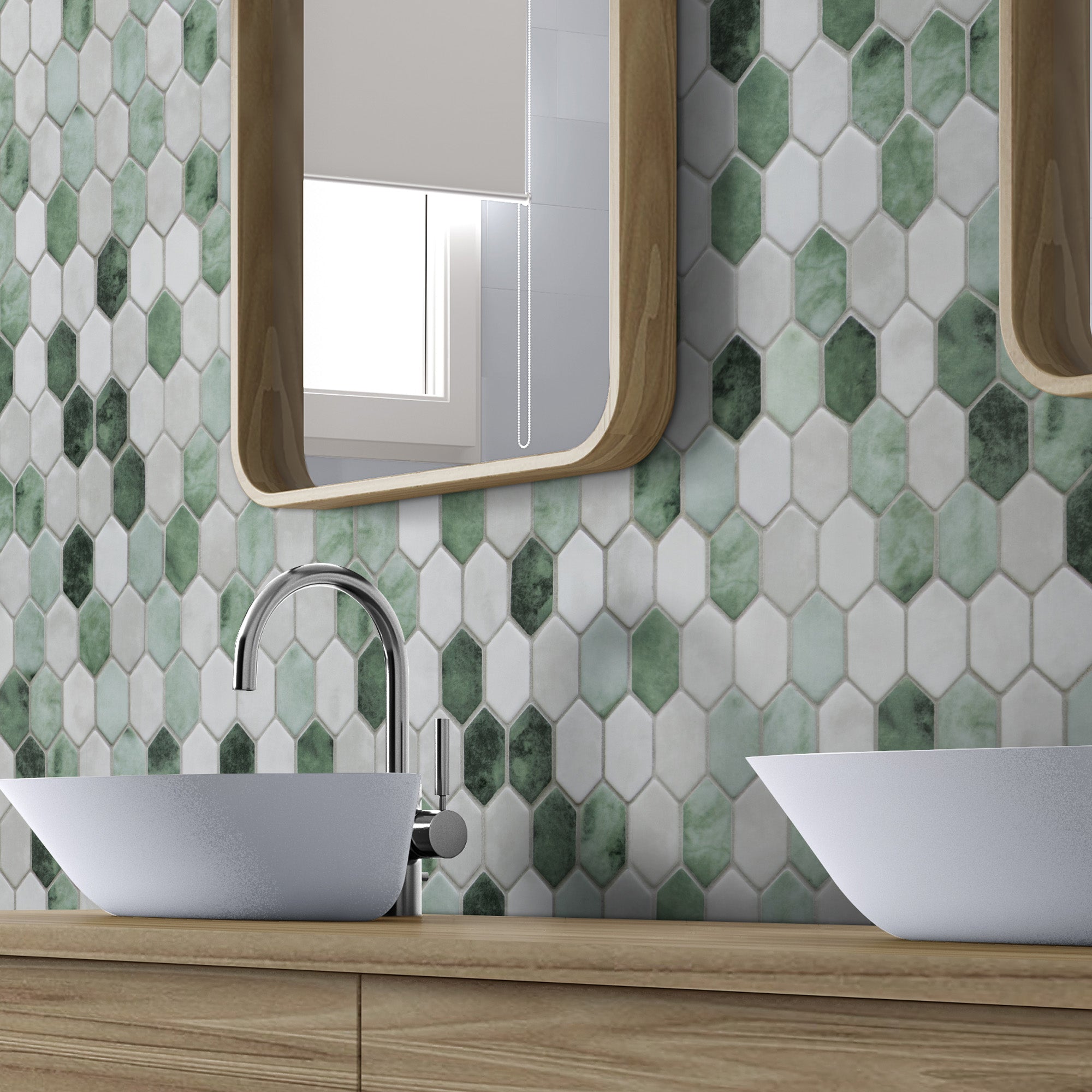 Picket Green Recycled Glass Floor and Wall Mosaic Tile