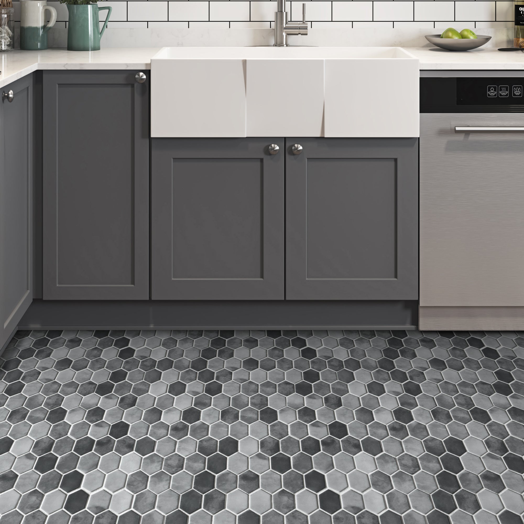Picket Gray Recycled Glass Floor and Wall Mosaic Tile
