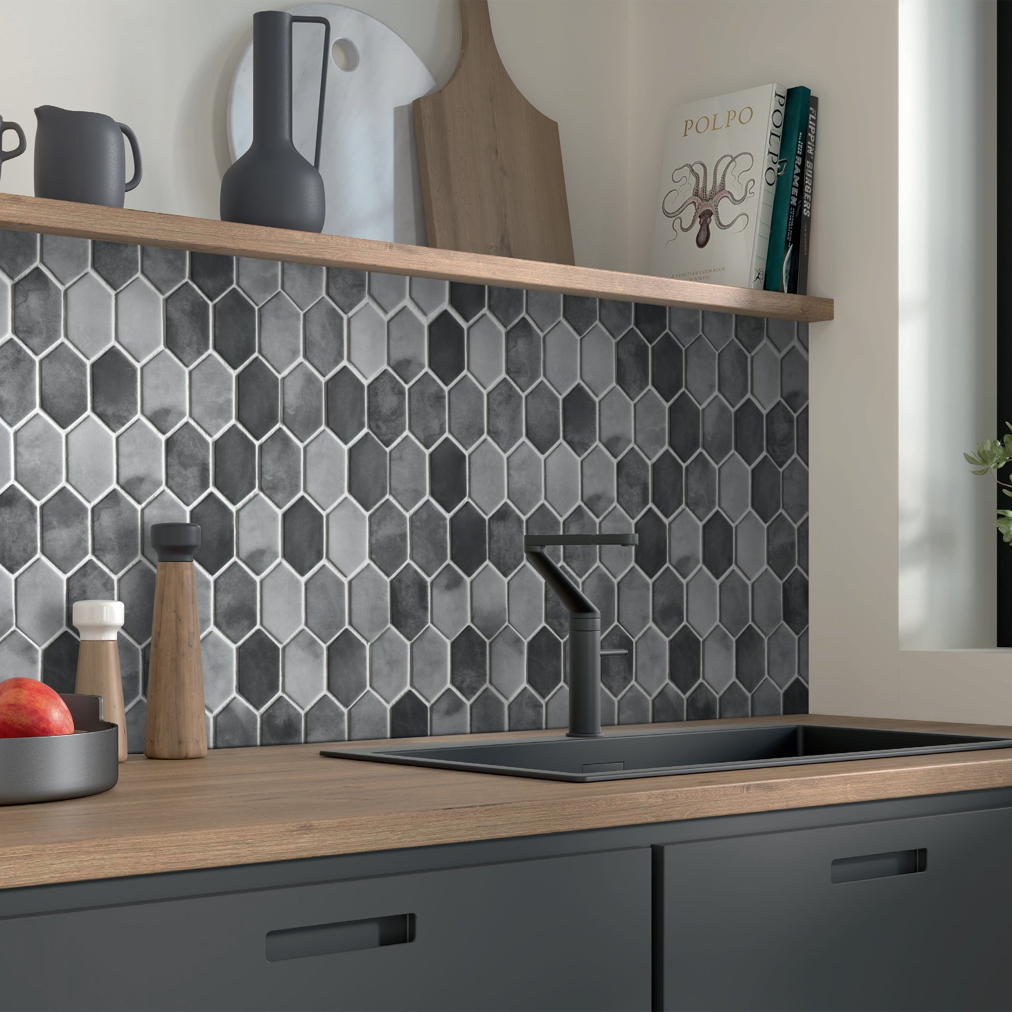 Picket Gray Recycled Glass Floor and Wall Mosaic Tile