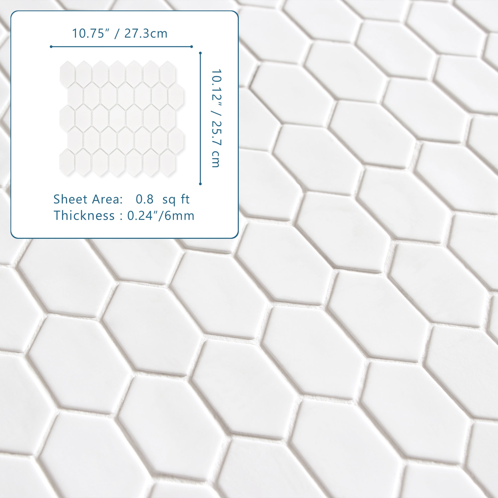 Picket White Recycled Glass Floor and Wall Mosaic Tile