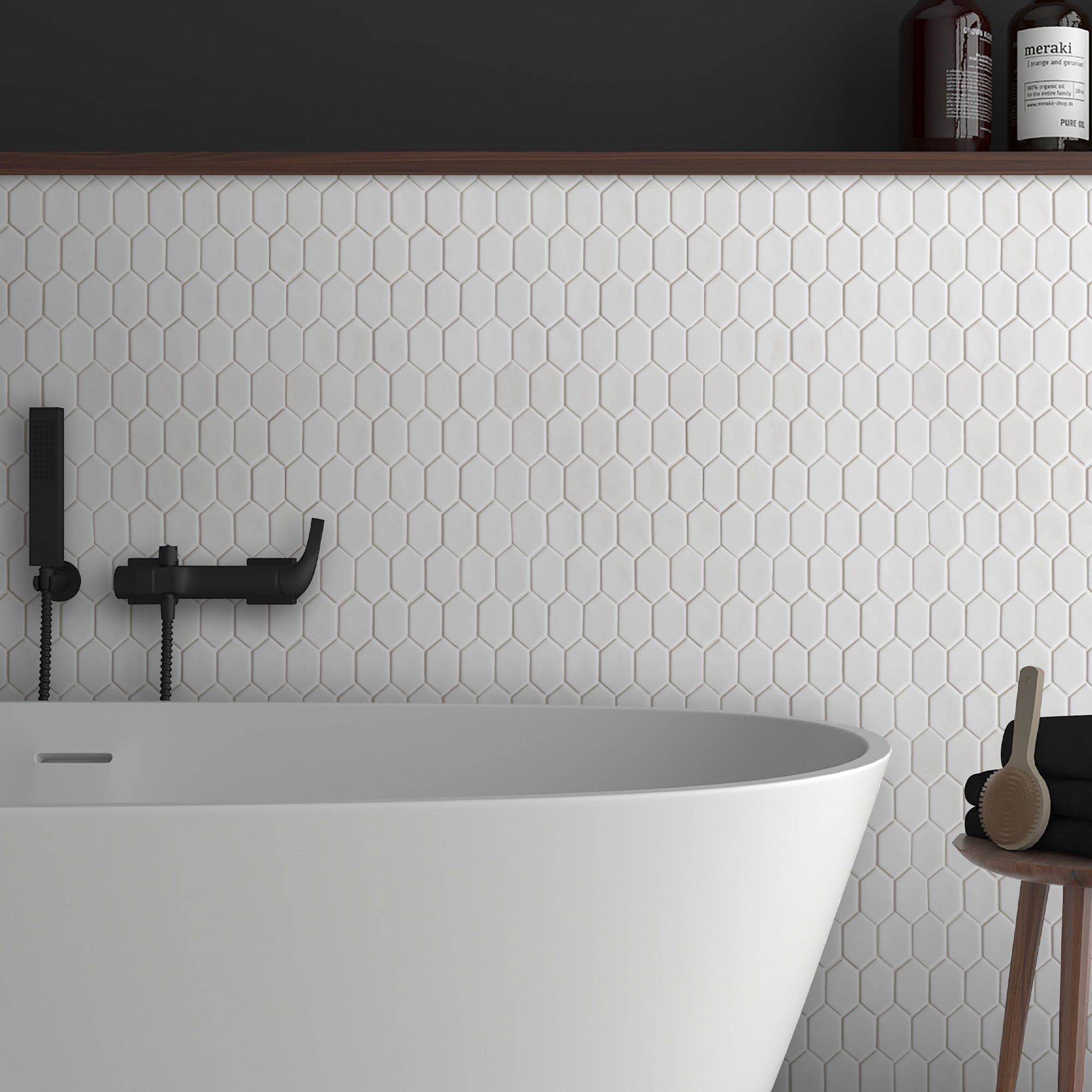 Picket White Recycled Glass Floor and Wall Mosaic Tile