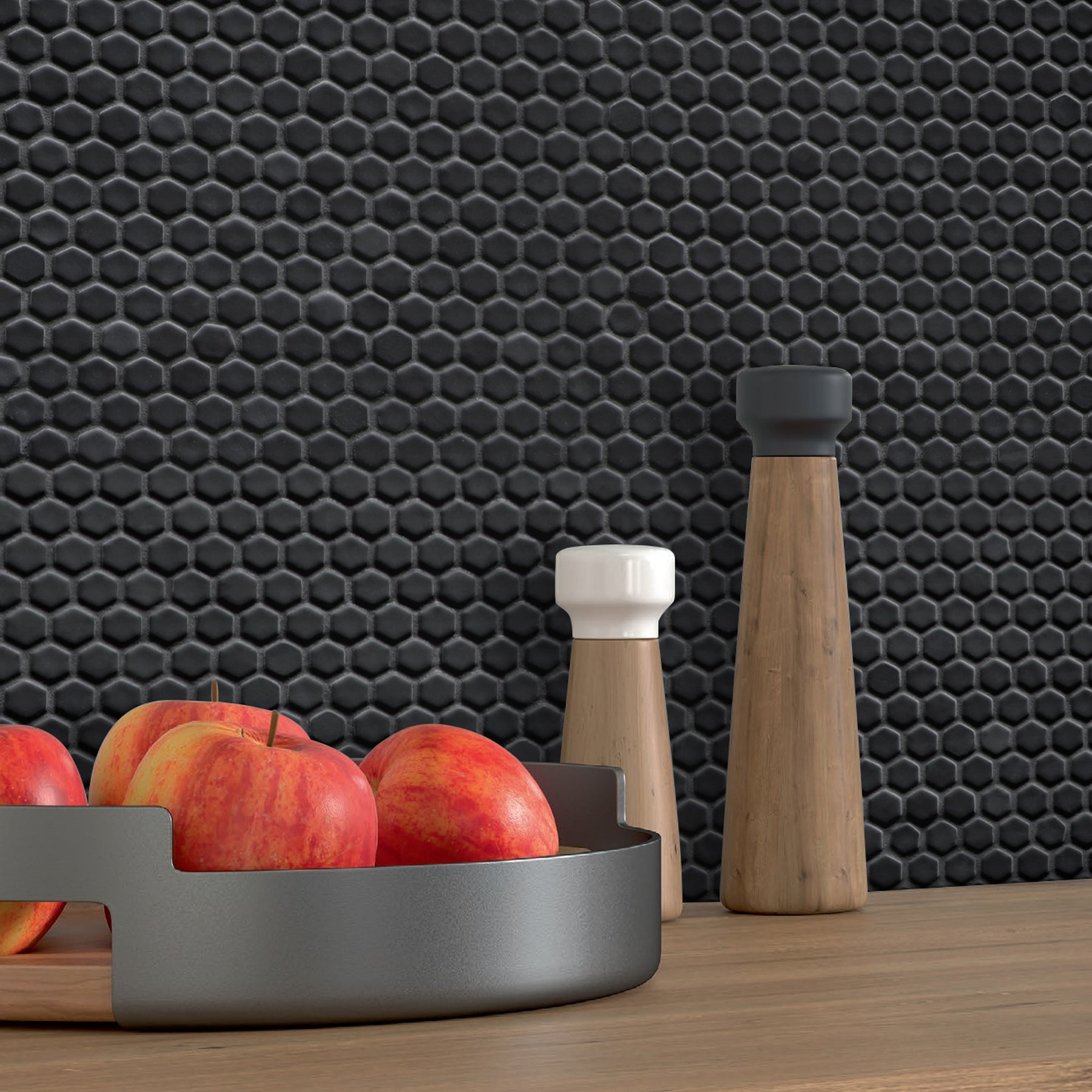 Hexagon Black Recycled Glass Floor And Wall Mosaic Tile