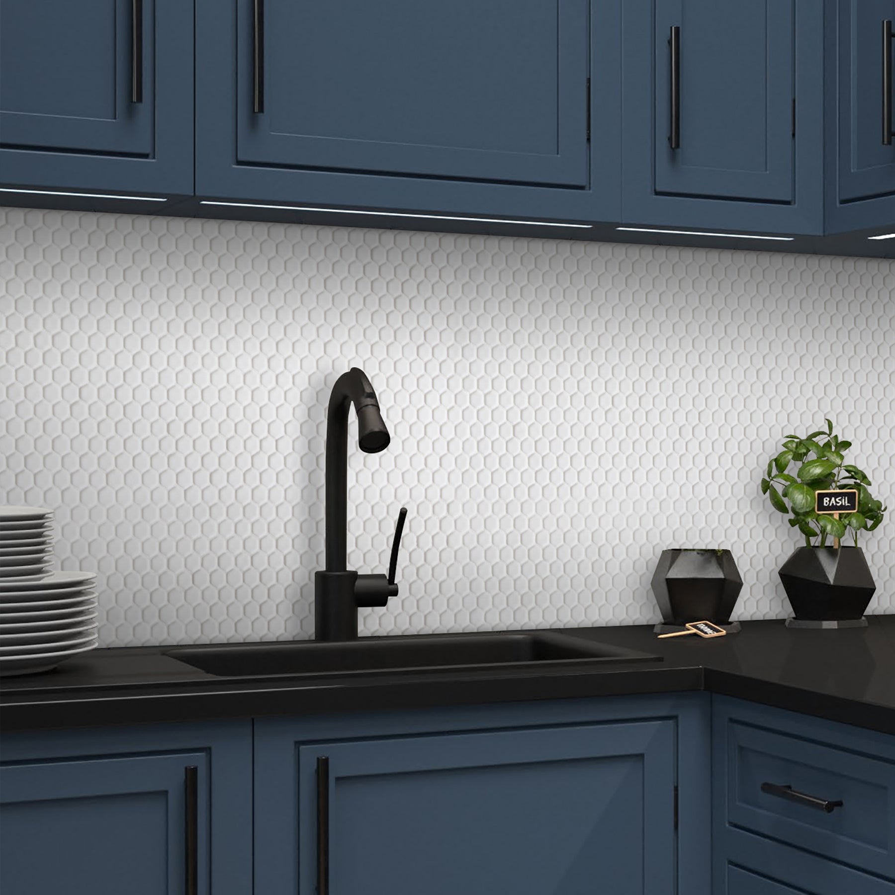 Hexagon White Recycled Glass Floor And Wall Mosaic Tile