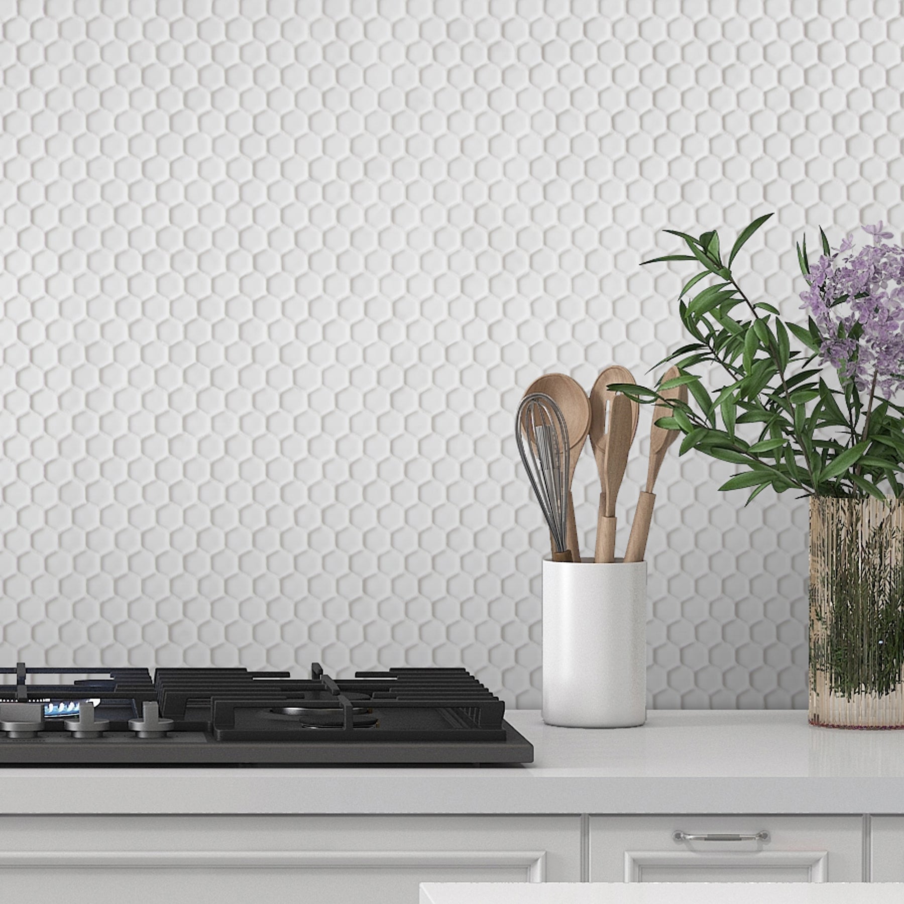 Hexagon White Recycled Glass Floor And Wall Mosaic Tile