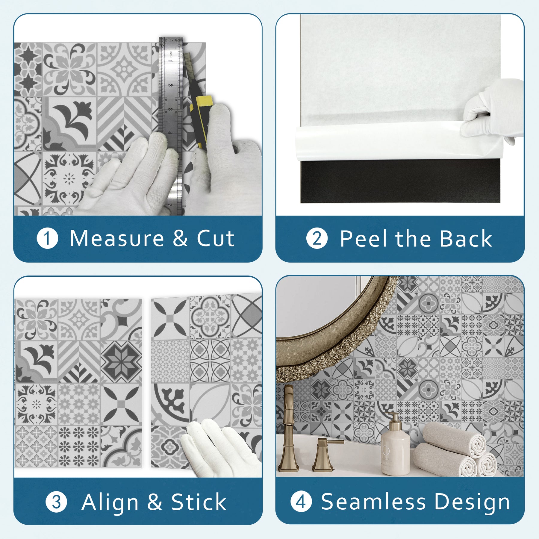 Patterned Black Peel And Stick Backsplash Square Wall Tile