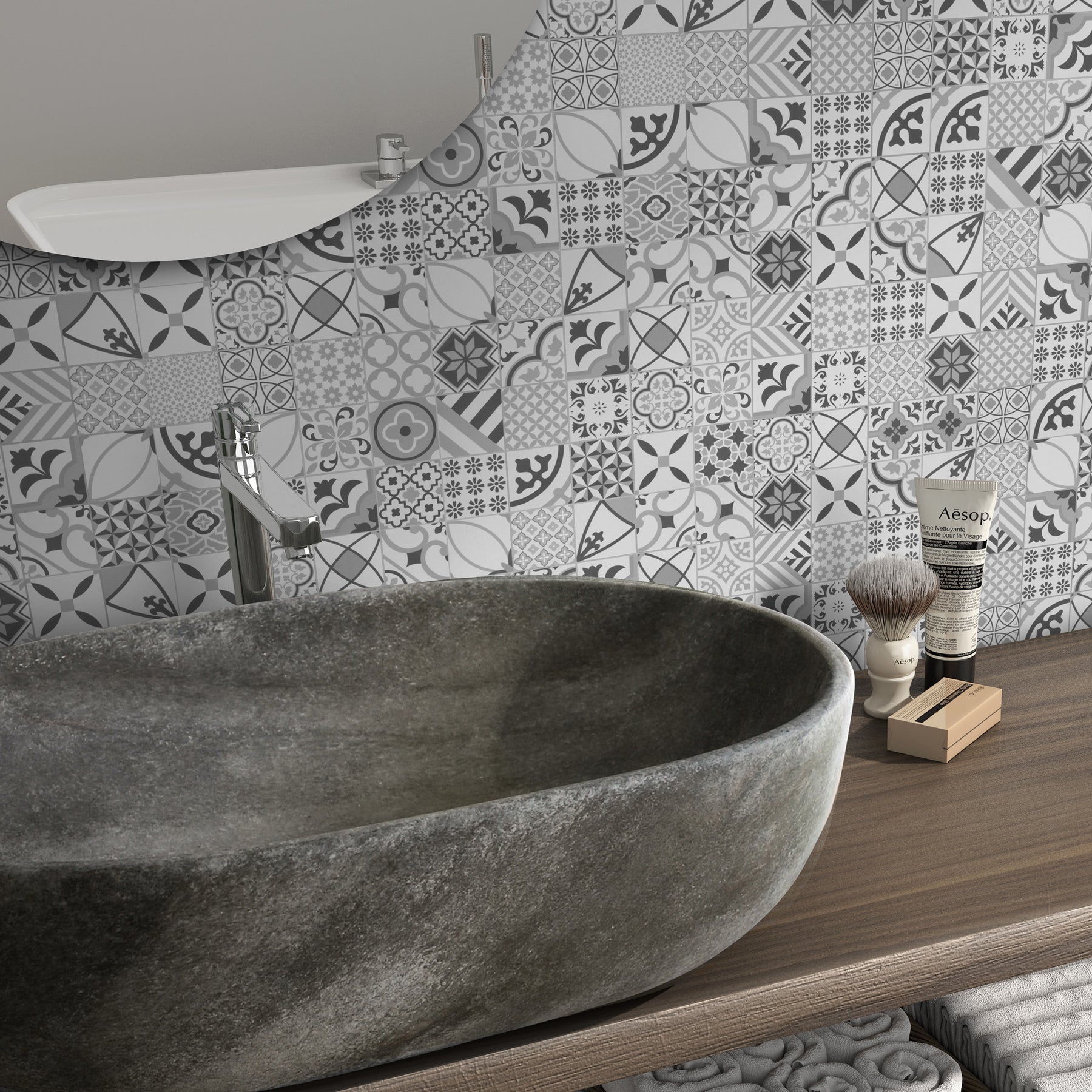Patterned Black Peel And Stick Backsplash Square Wall Tile