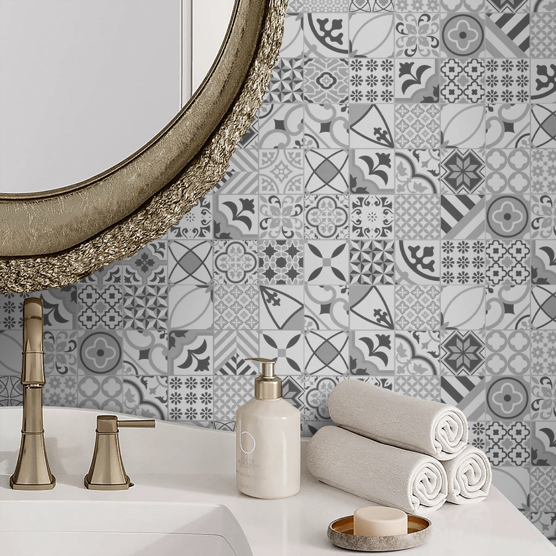 Patterned Black Peel And Stick Backsplash Square Wall Tile