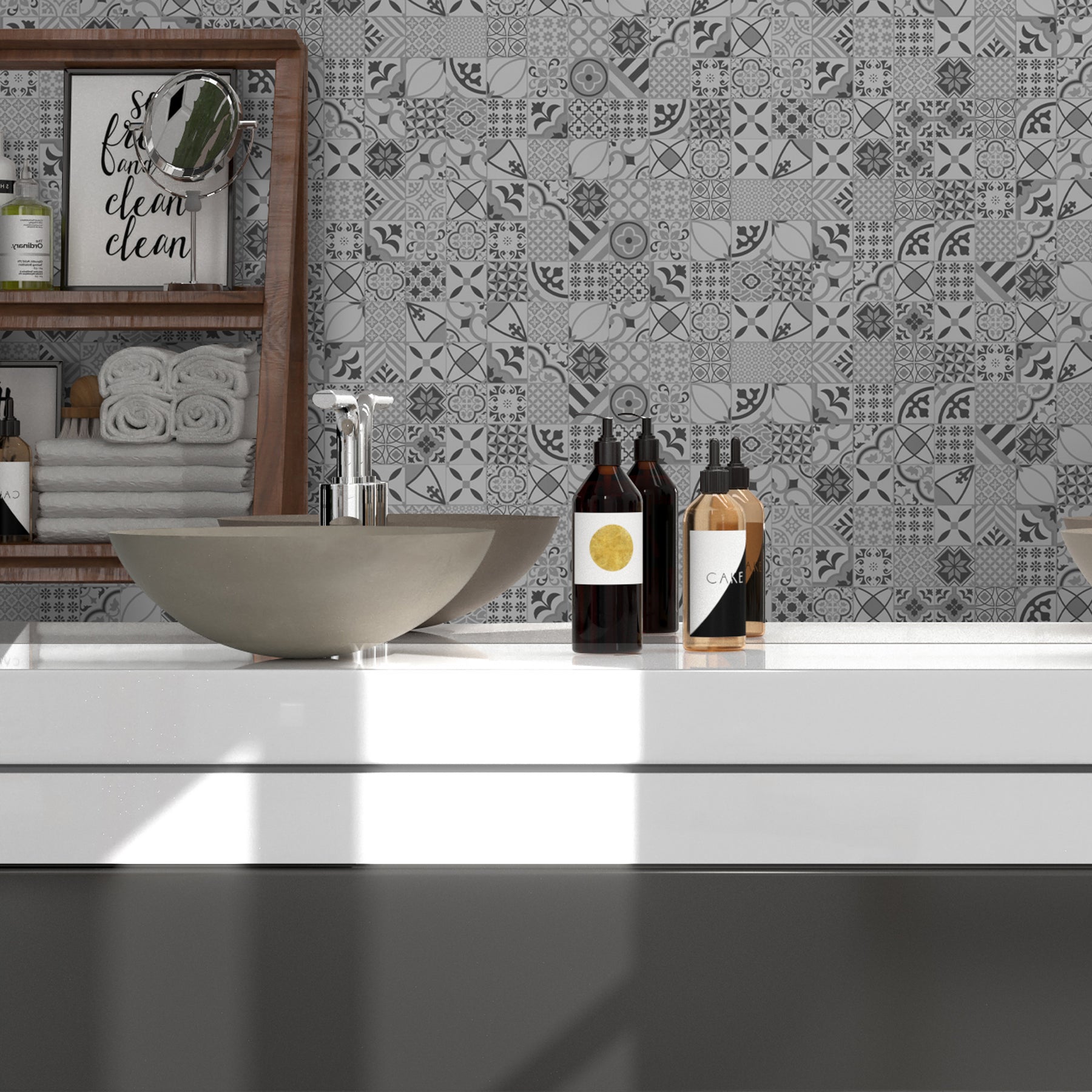 Patterned Black Peel And Stick Backsplash Square Wall Tile