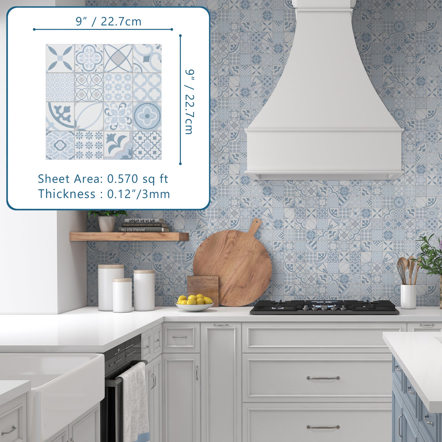 Patterned Blue Peel And Stick Backsplash Square Wall Tile