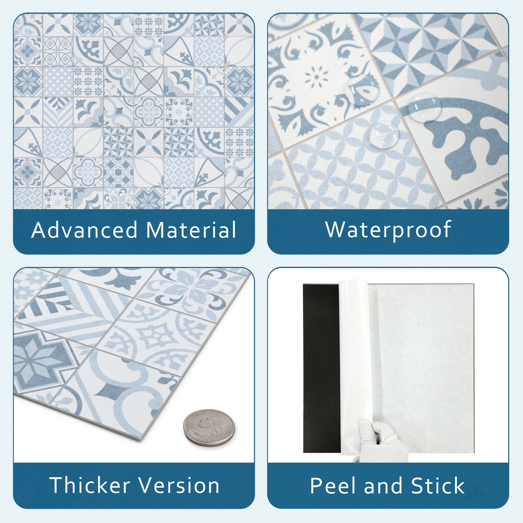 Patterned Blue Peel And Stick Backsplash Square Wall Tile