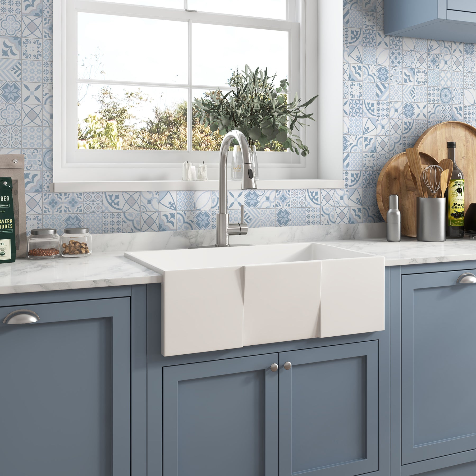 Patterned Blue Peel And Stick Backsplash Square Wall Tile
