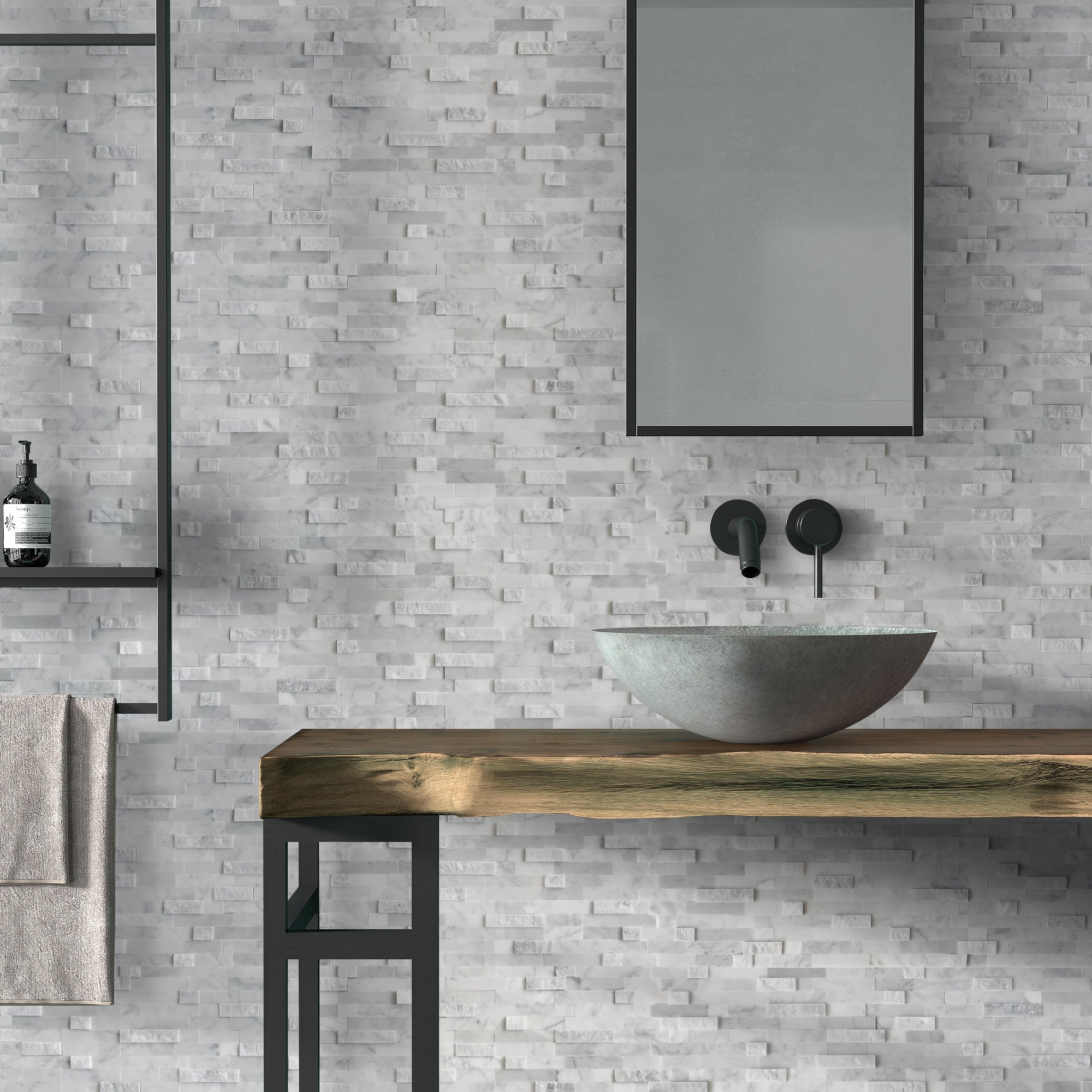 3D Carrara White Natural Marble Peel and Stick Tile