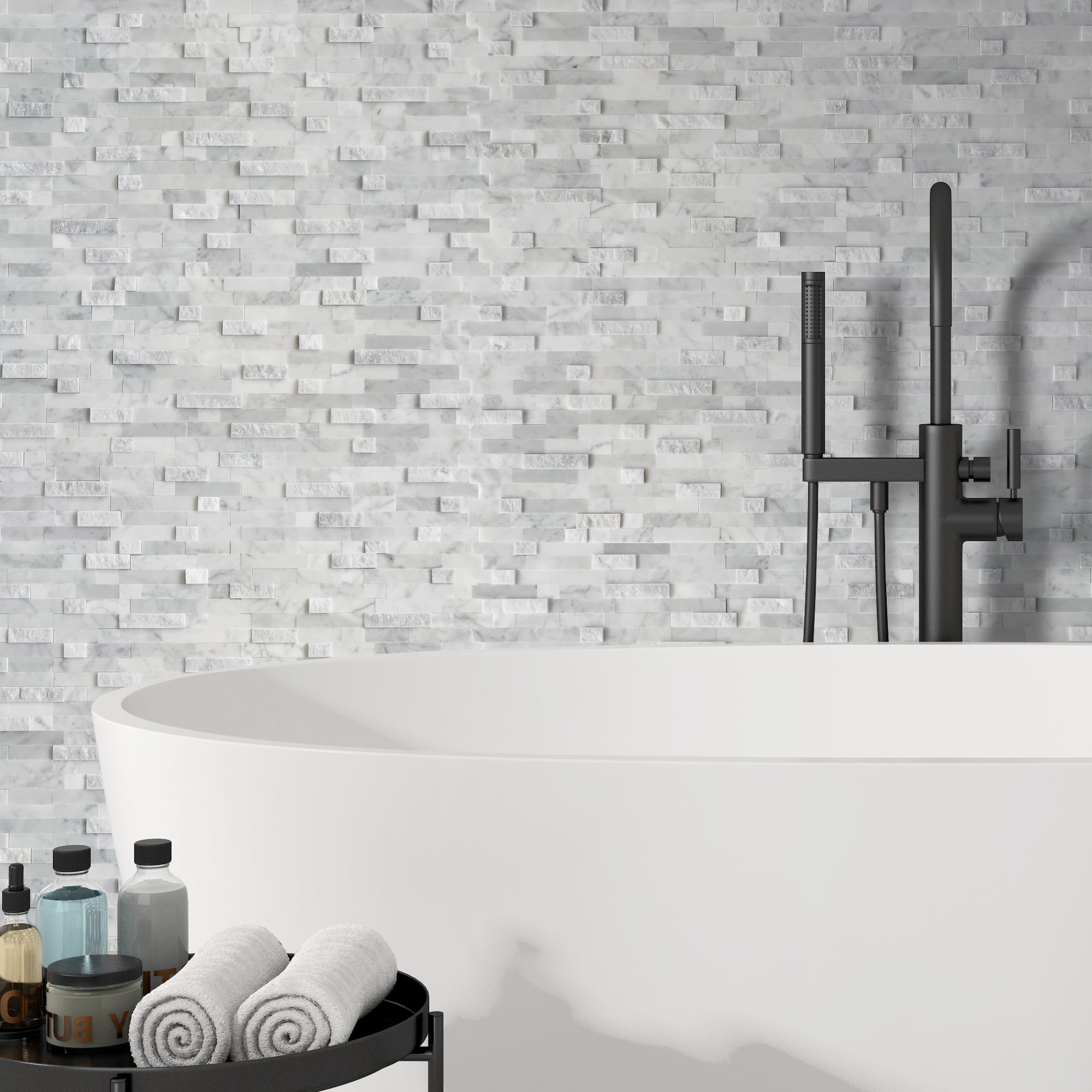 3D Carrara White Natural Marble Peel and Stick Tile