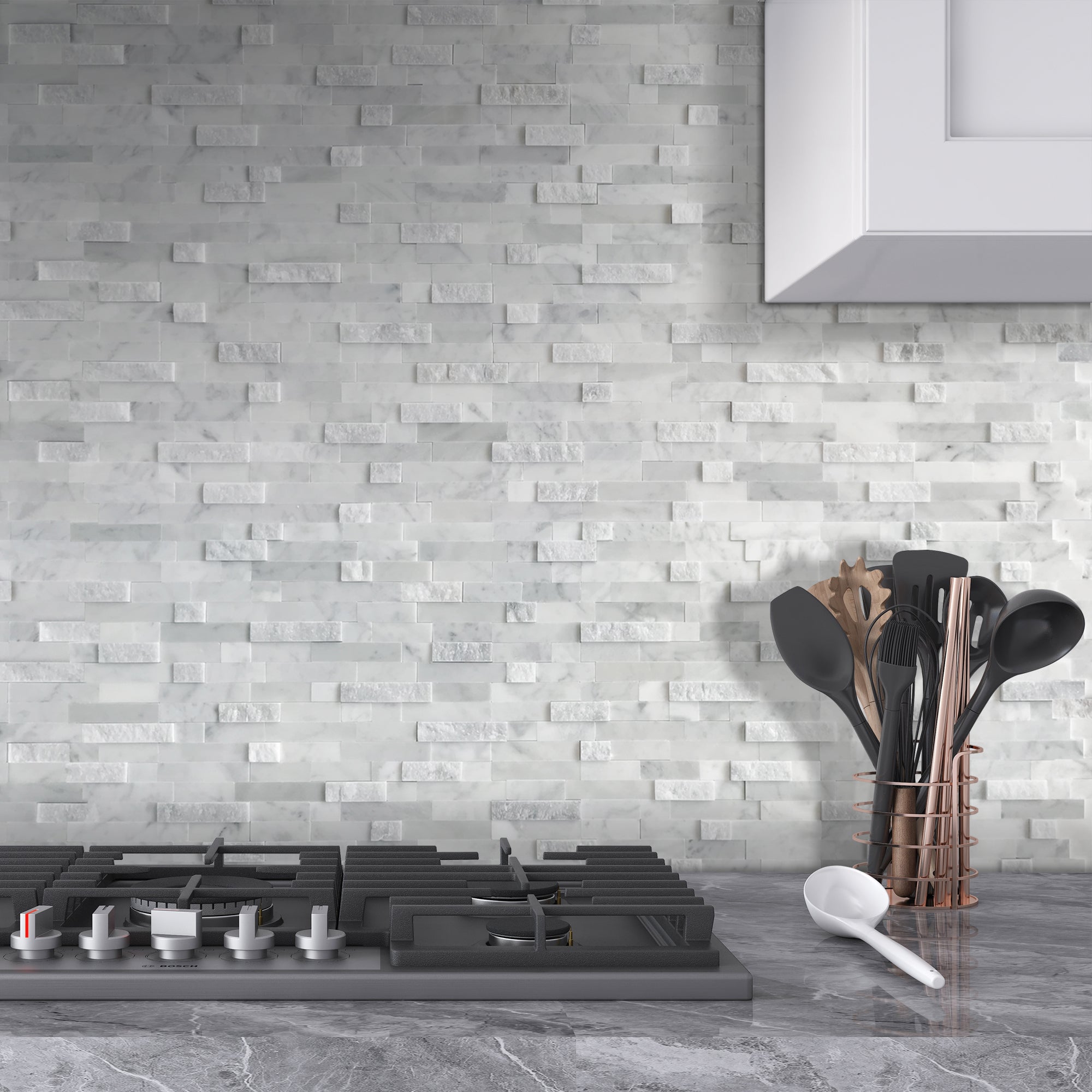 3D Carrara White Natural Marble Peel and Stick Tile