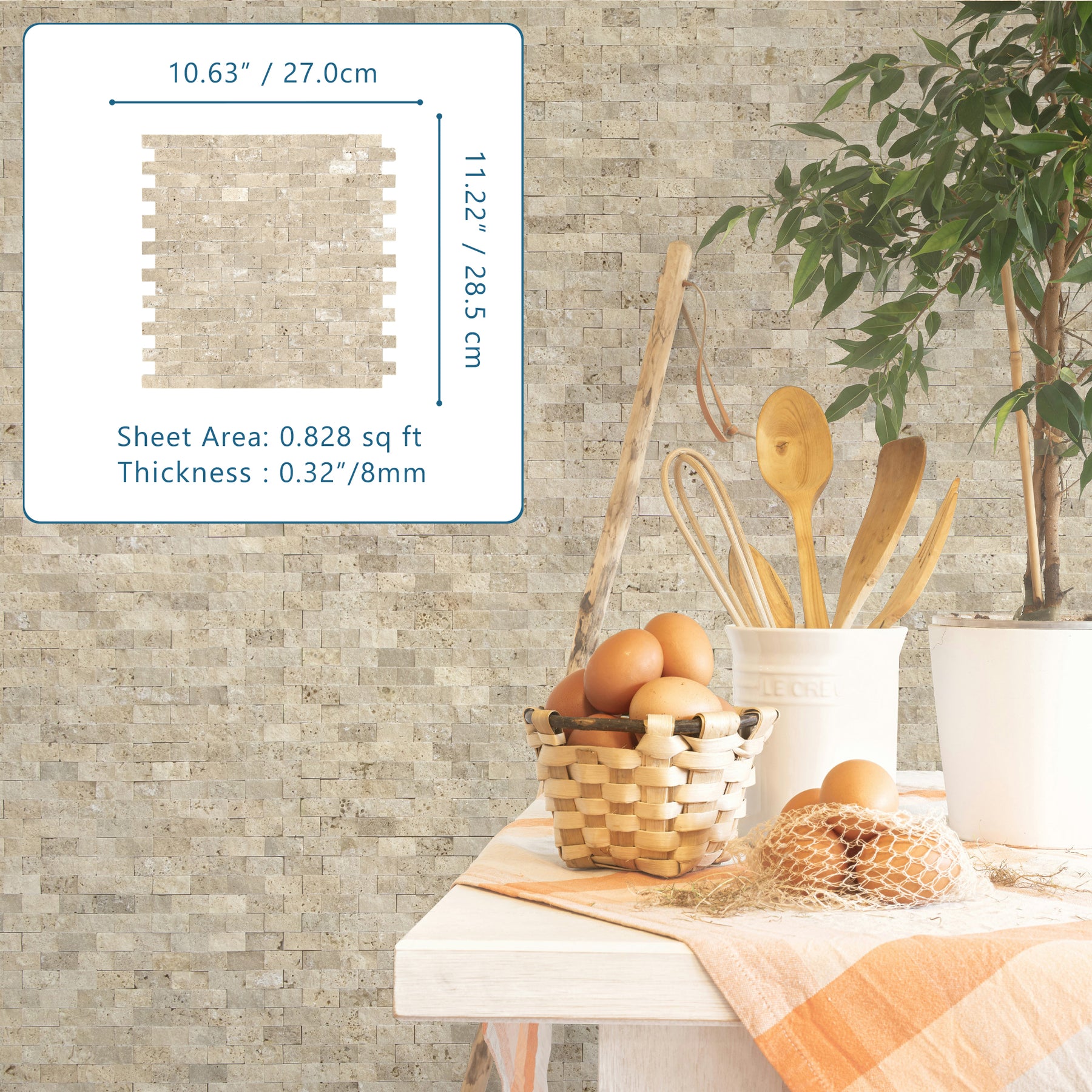 3D Beige Natural Marble Peel and Stick Backsplash Tile