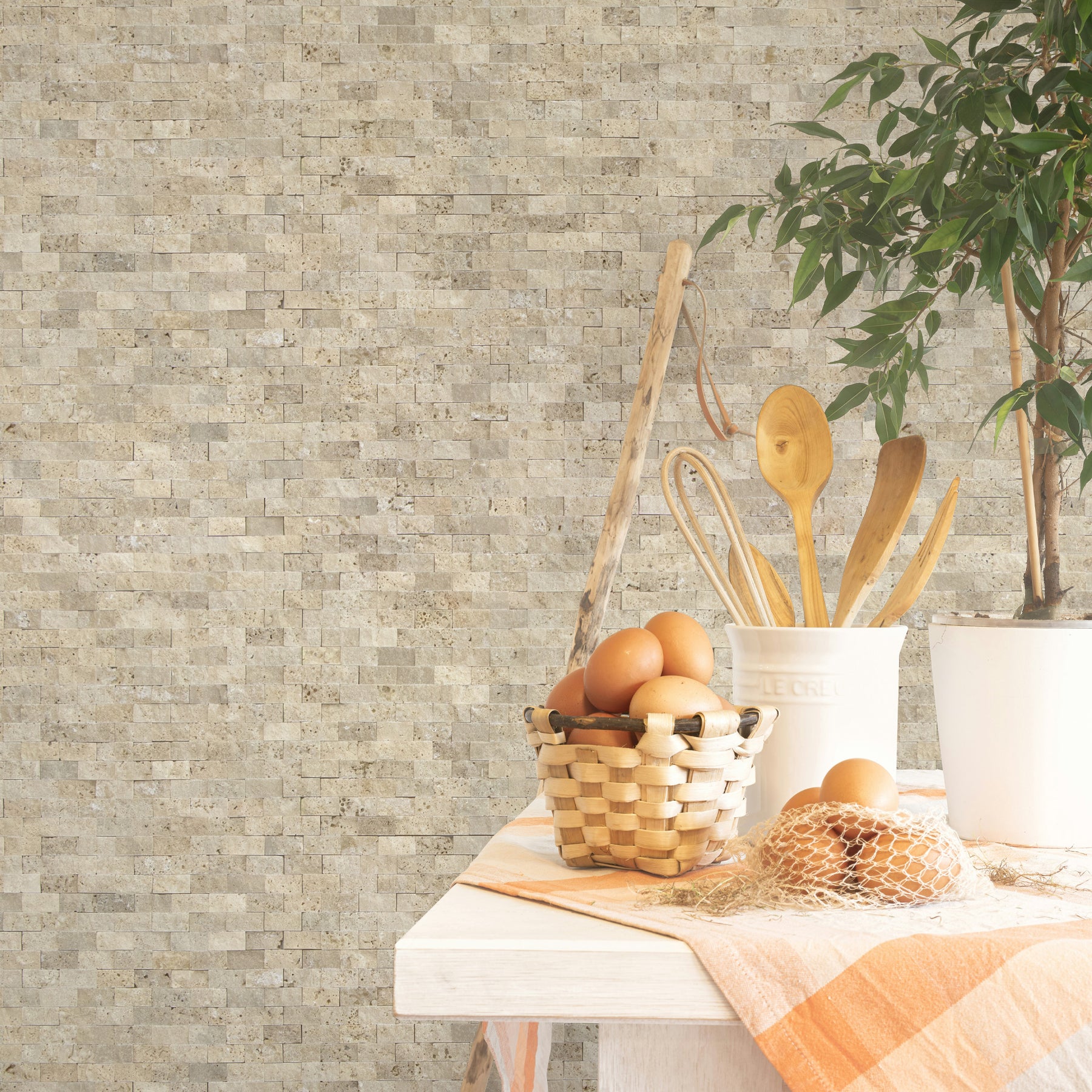 3D Beige Natural Marble Peel and Stick Backsplash Tile