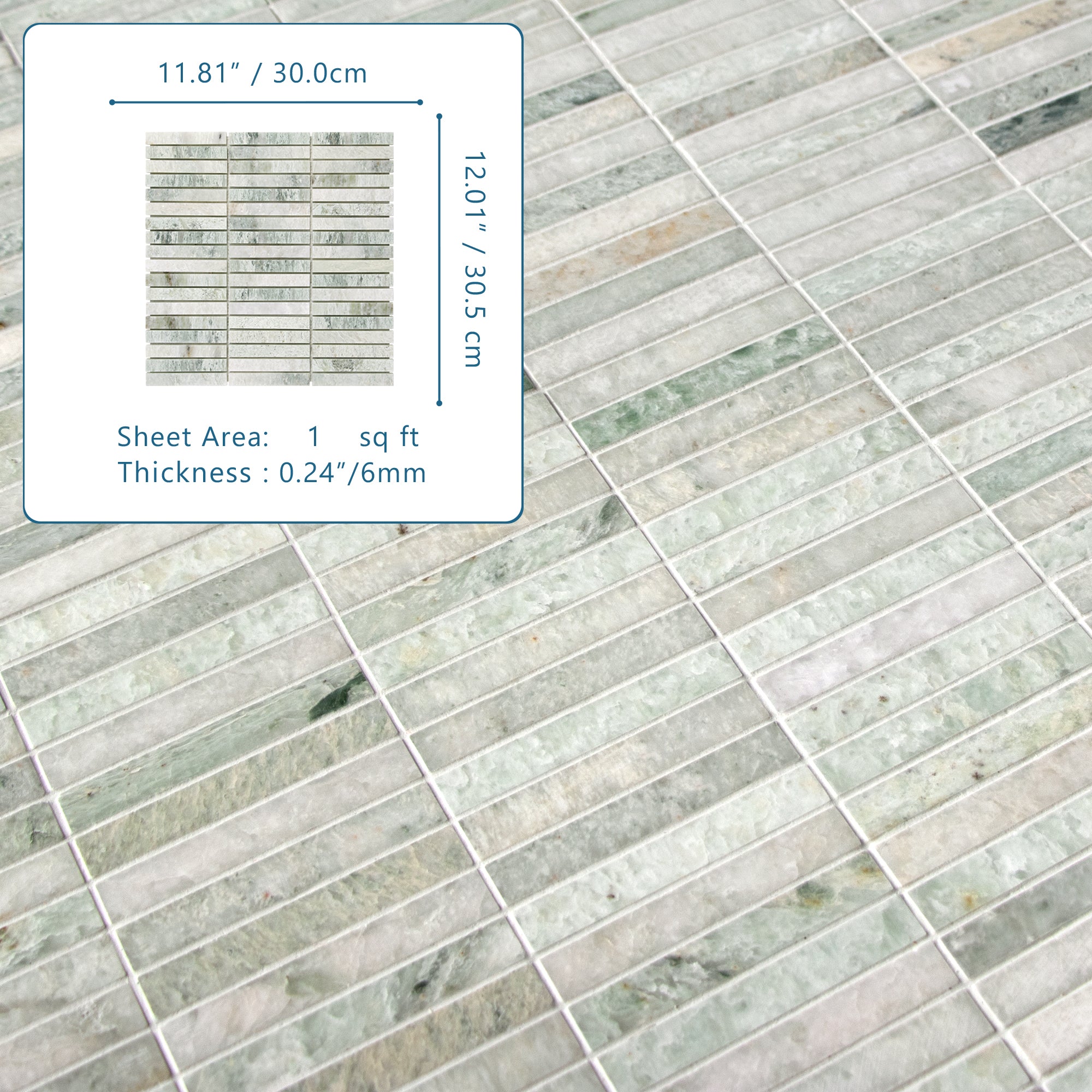 Stacked Green Natural Marble Floor and Wall Mosaic Tile