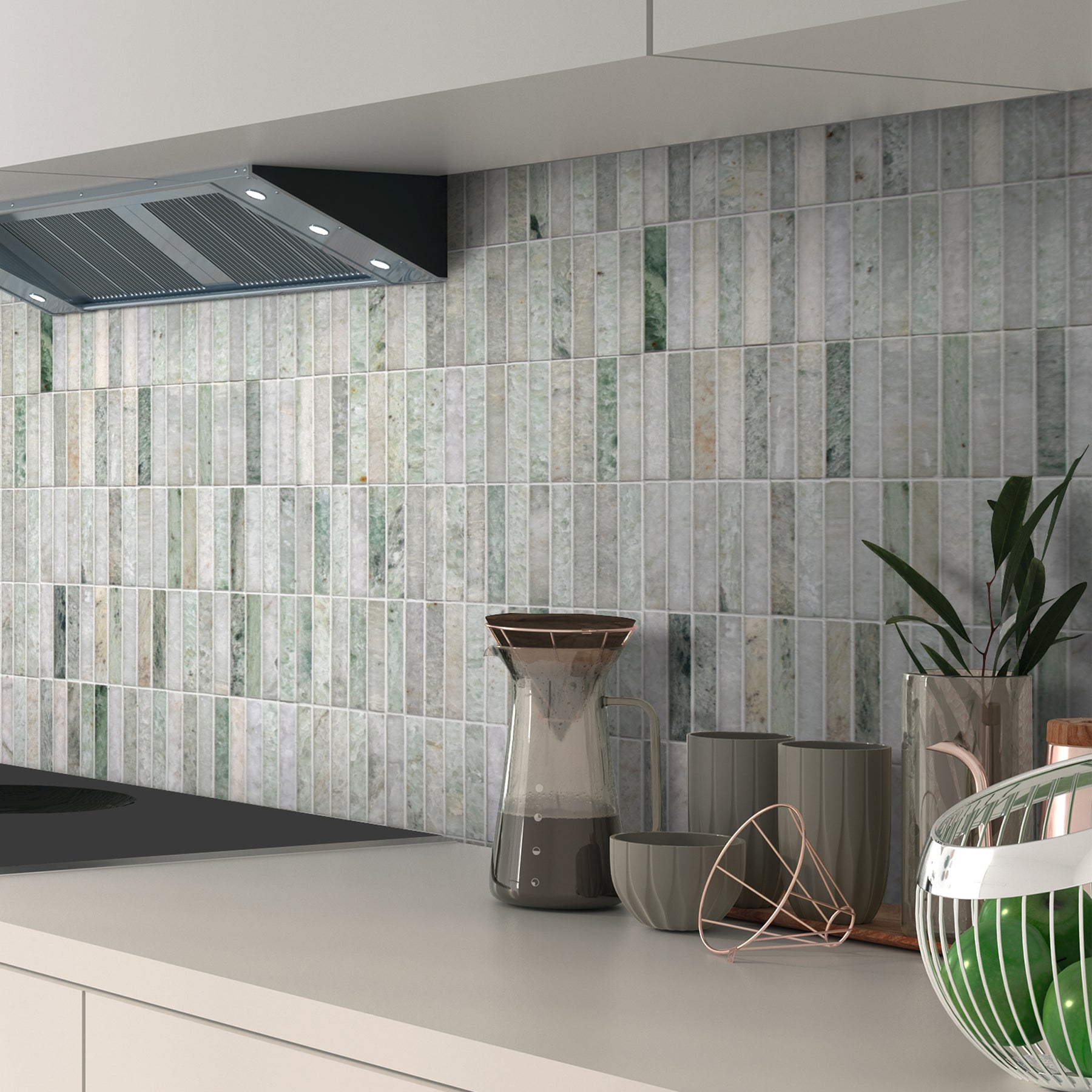 Stacked Green Natural Marble Floor And Wall Mosaic Tile
