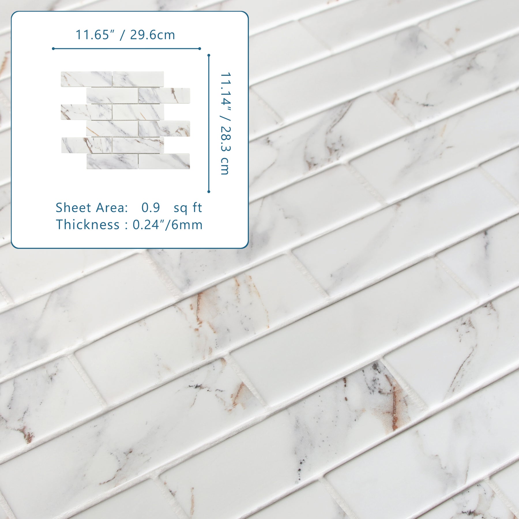 Subway Calacatta Gold Recycled Glass Floor And Wall Mosaic Tile