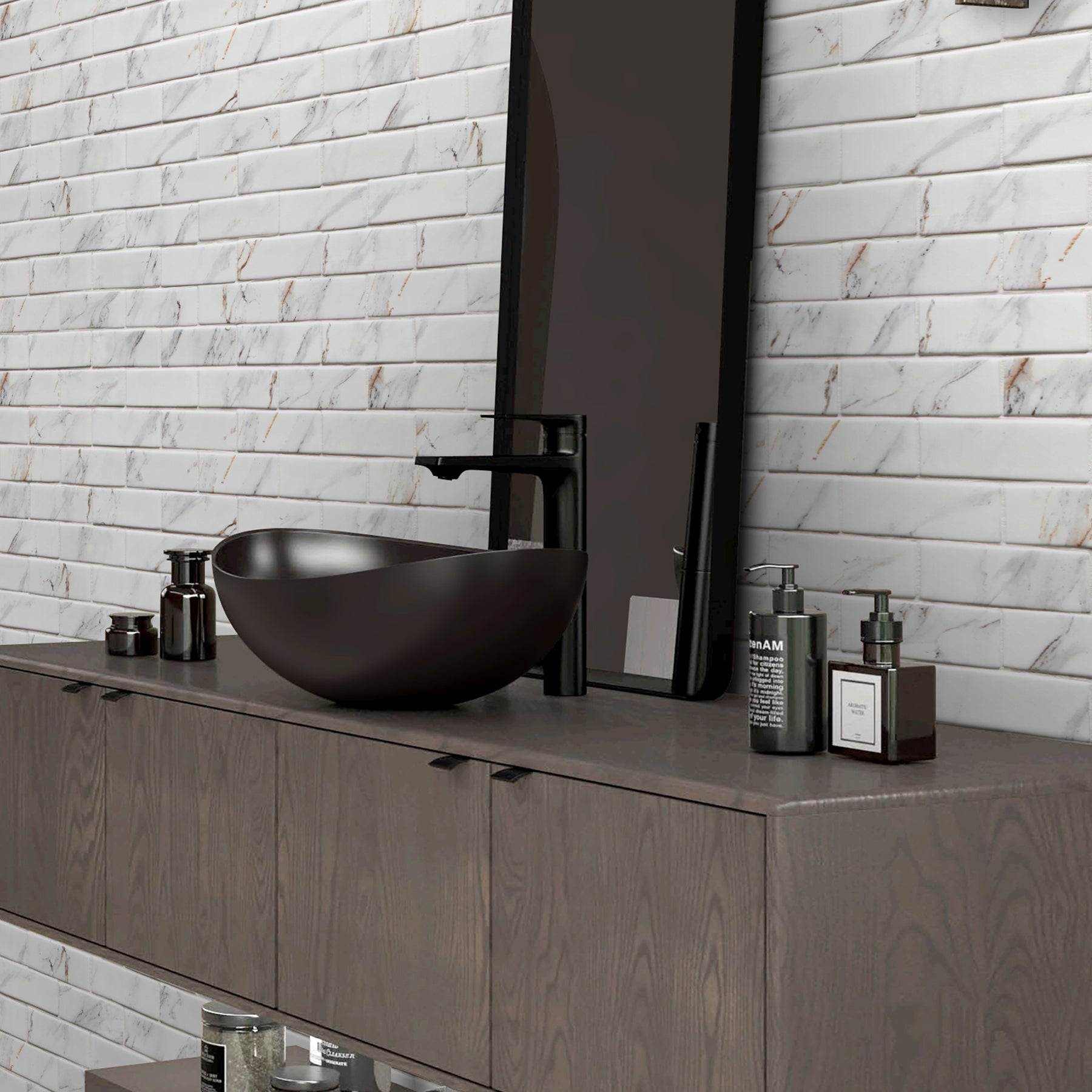 Subway Calacatta Gold Recycled Glass Floor And Wall Mosaic Tile