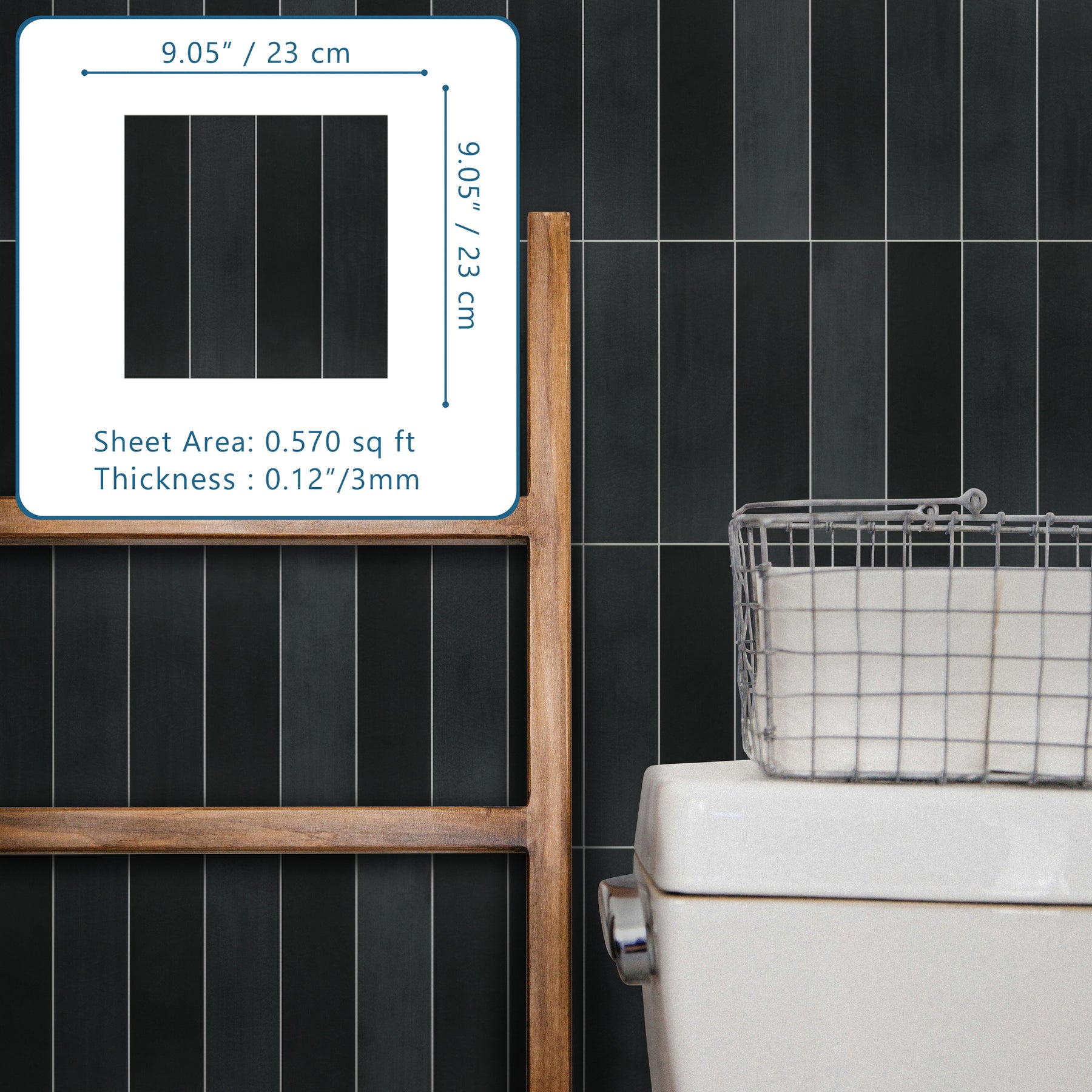Black Stacked Peel and Stick Backsplash Tile