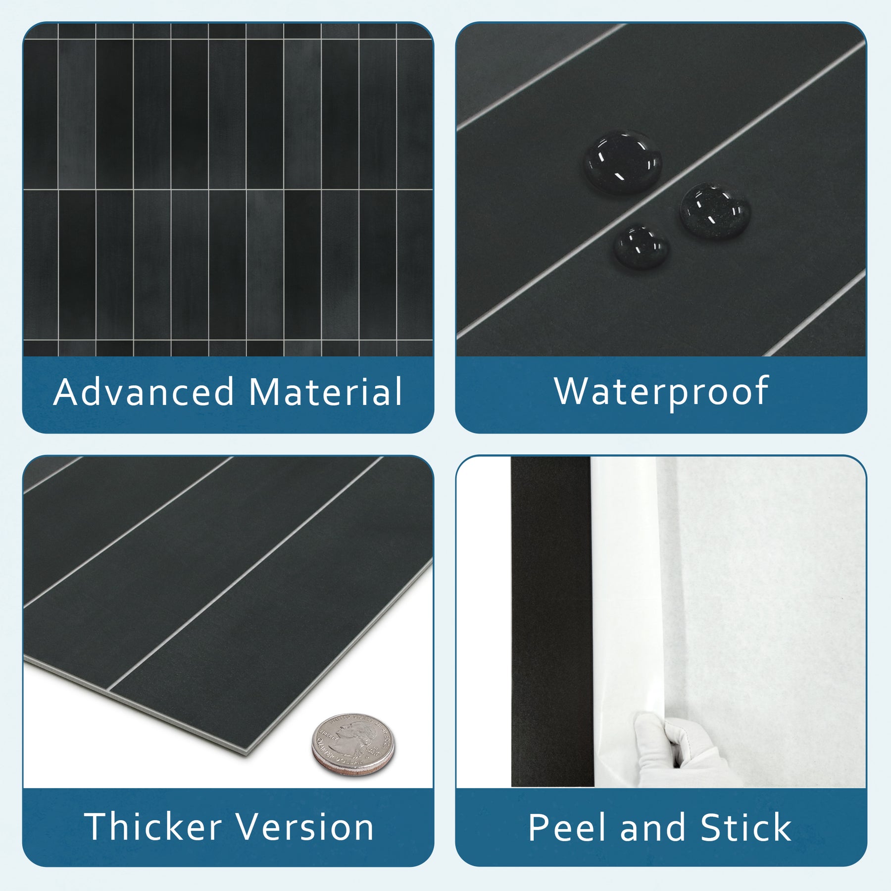 Black Stacked Peel and Stick Backsplash Tile